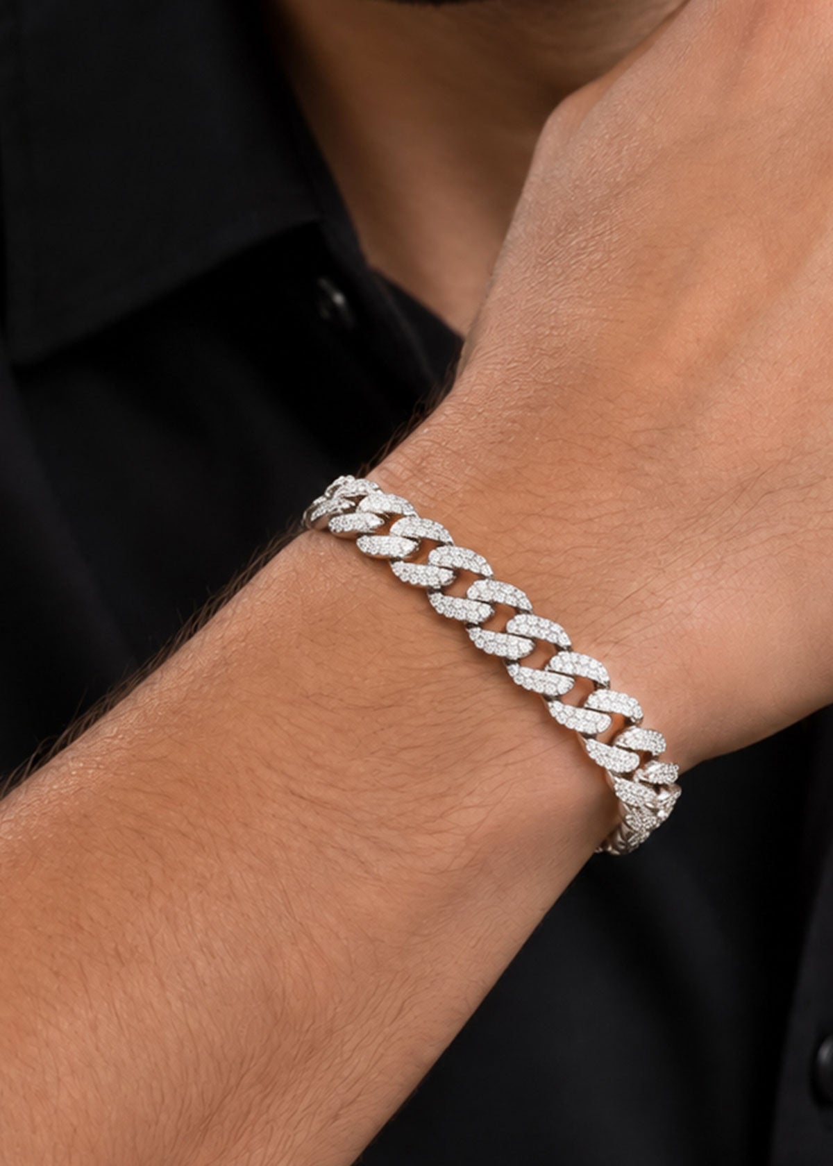 92.5 Sterling Silver Cubic Zircon Cuban Link Men's Broad Loose Bracelet