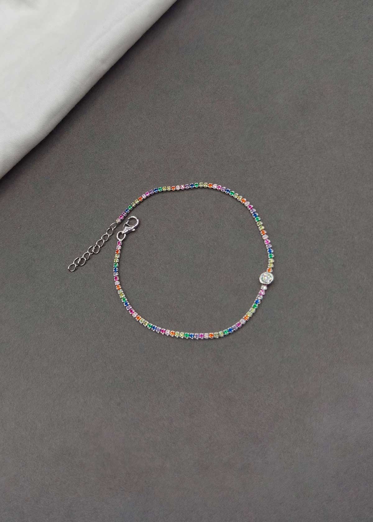 92.5 Silver Rainbow Cubic Zircon Delicate Loose Tennis Bracelet For Women