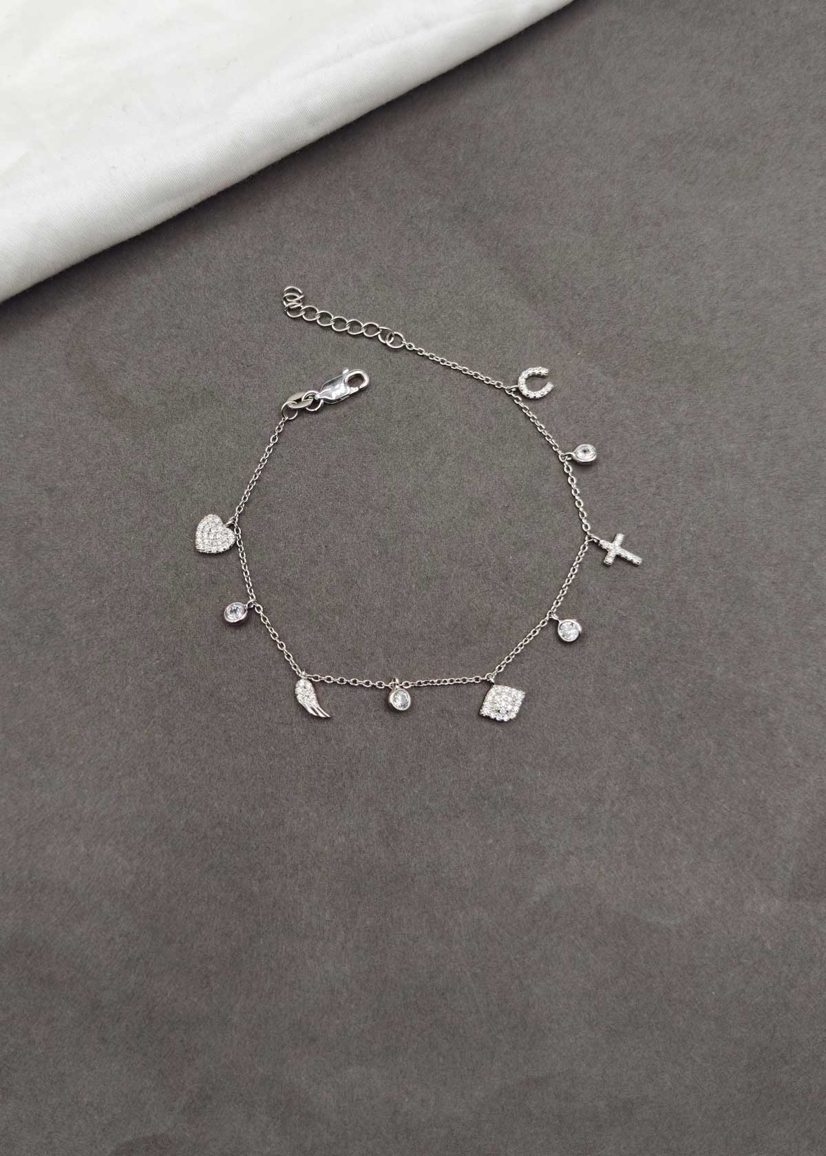 92.5 Silver Multi Charm Zircon Delicate Adjustable Loose Bracelet For Women