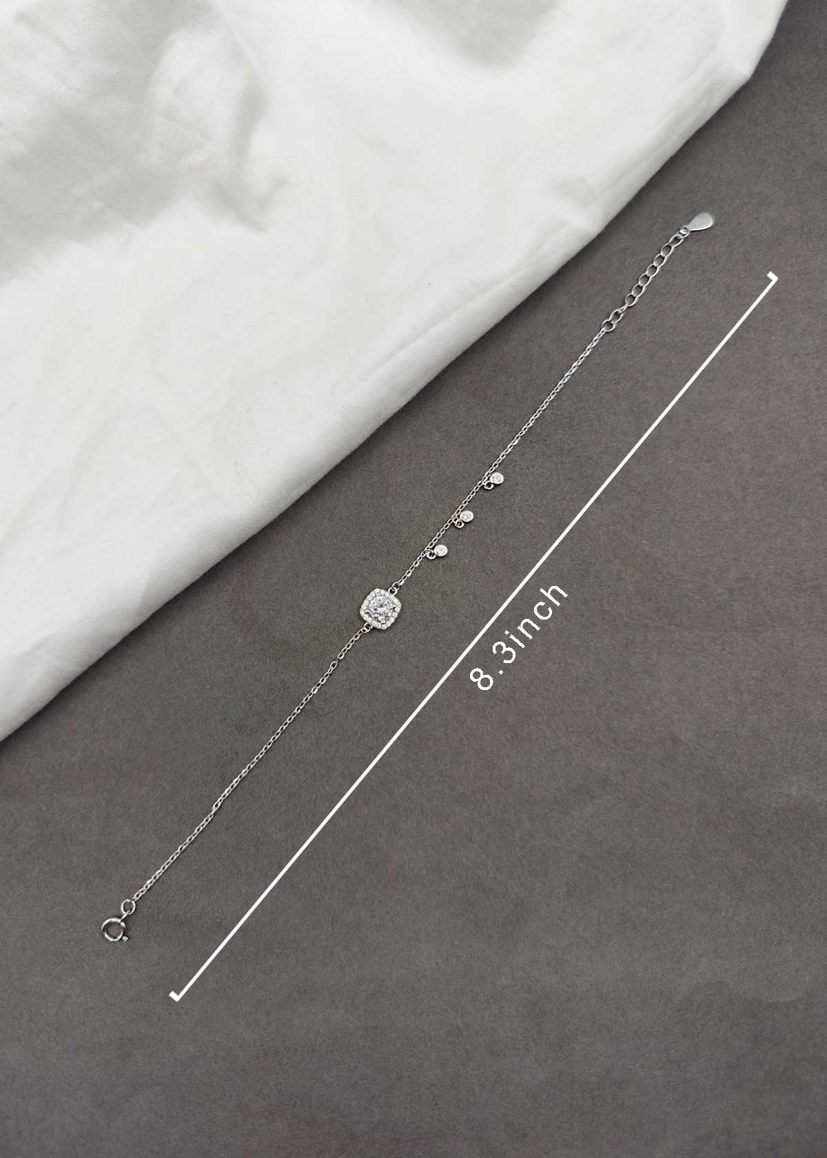 92.5 Silver Solitaire & Cubic Zircon Dangle Adjustable Loose Bracelet For Women