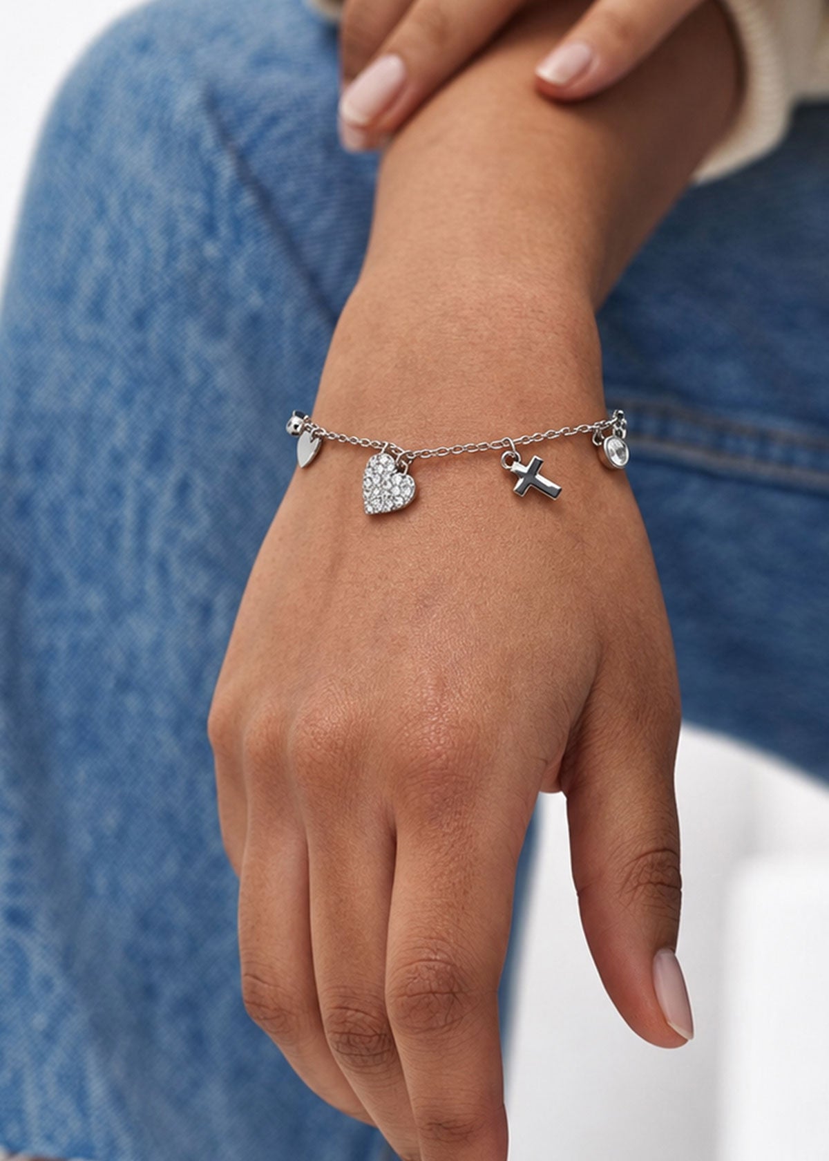 92.5 Silver Celestial Dangle Charm Delicate Adjustable Loose Bracelet For Women