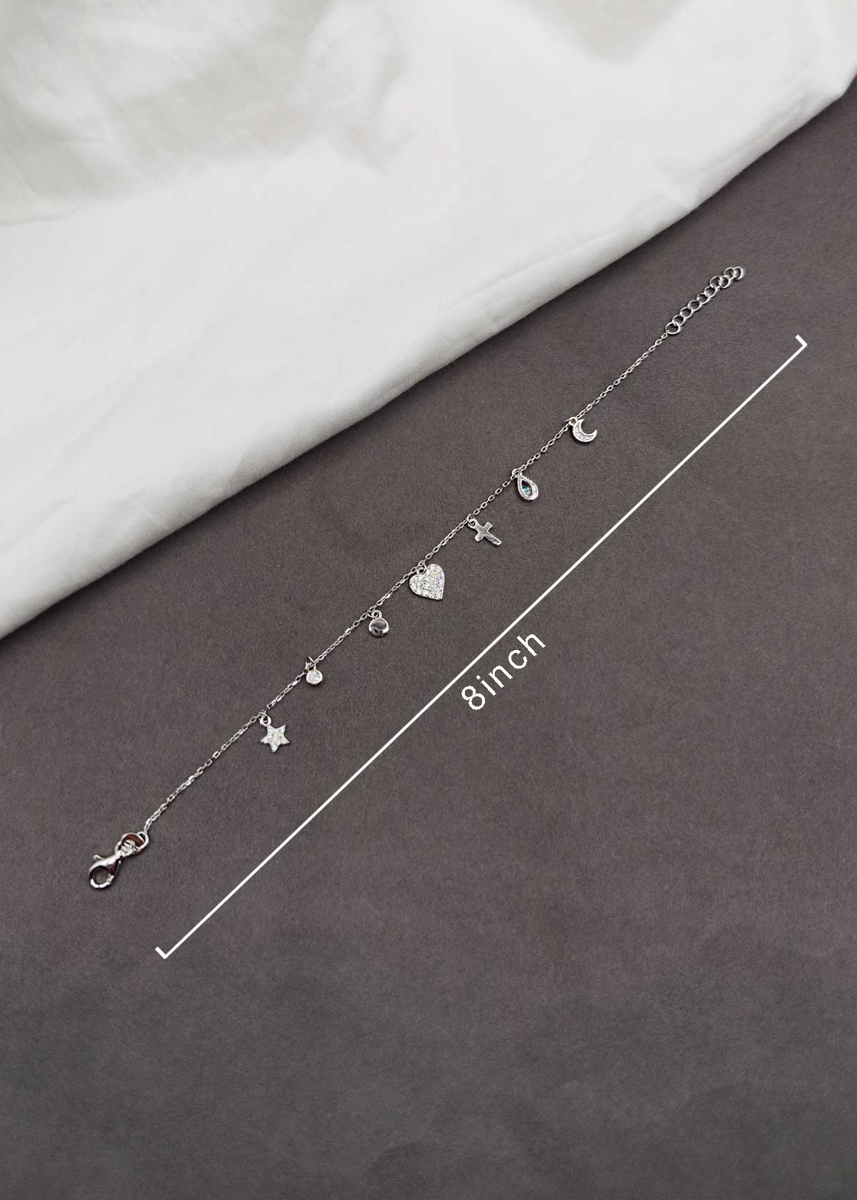 92.5 Silver Celestial Dangle Charm Delicate Adjustable Loose Bracelet For Women