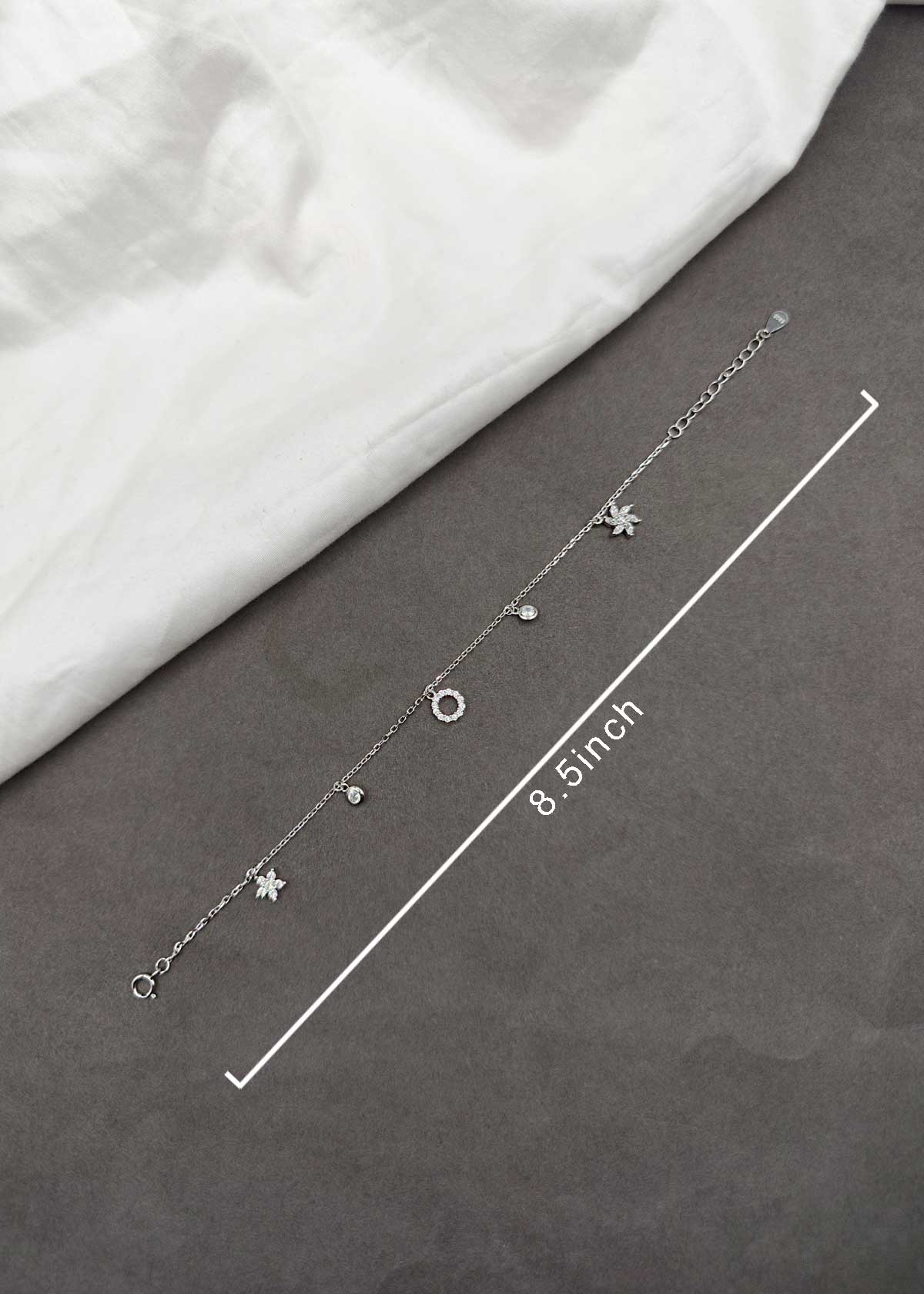 92.5 Silver Floral & Circle Zircon Delicate Adjustable Loose Bracelet For Women