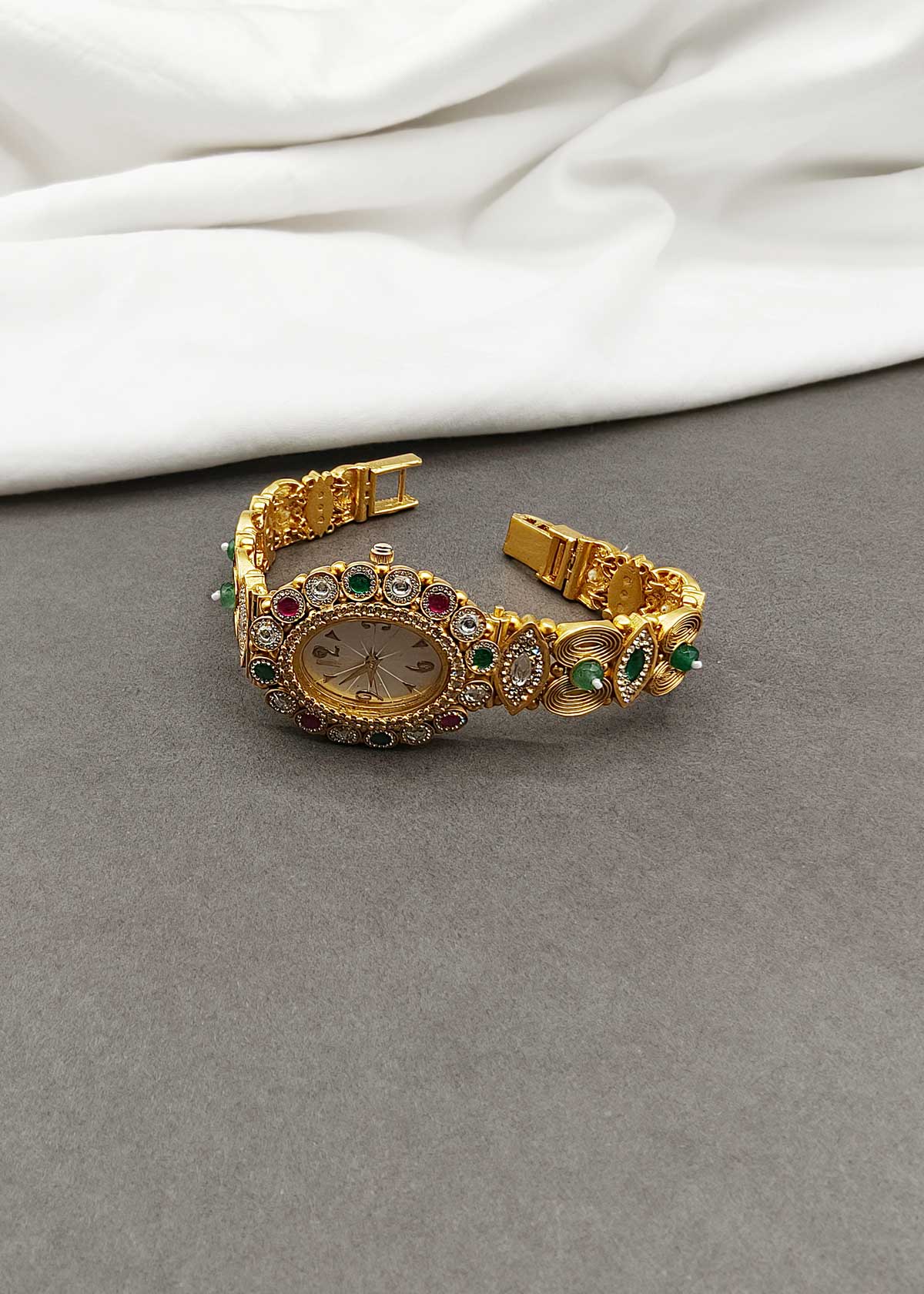 Kundan & Cubic Zircon Heavy Link Bracelet Watch For Women