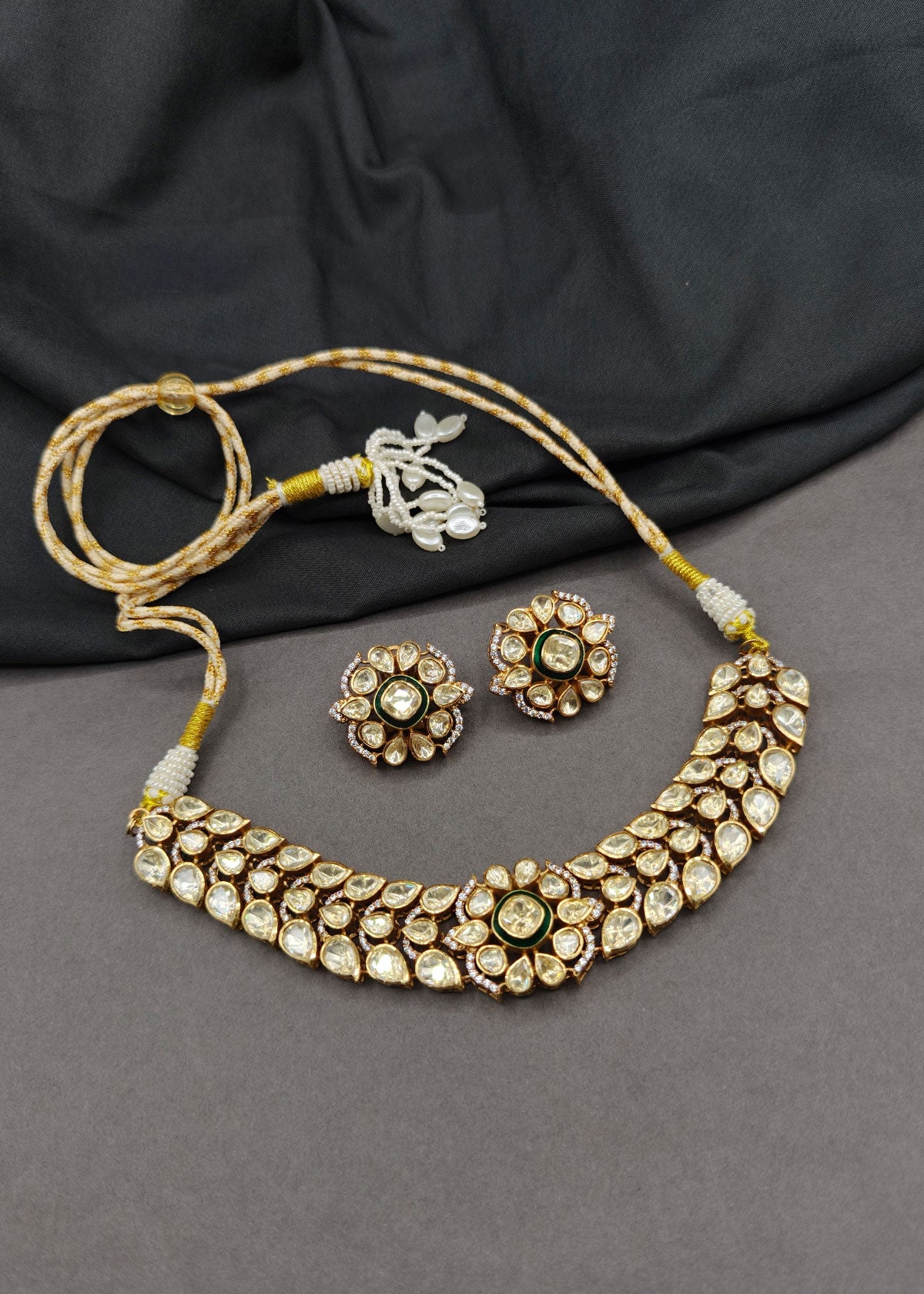 Heritage Green Meenakari Kundan & Moissanite Necklace Set For Women