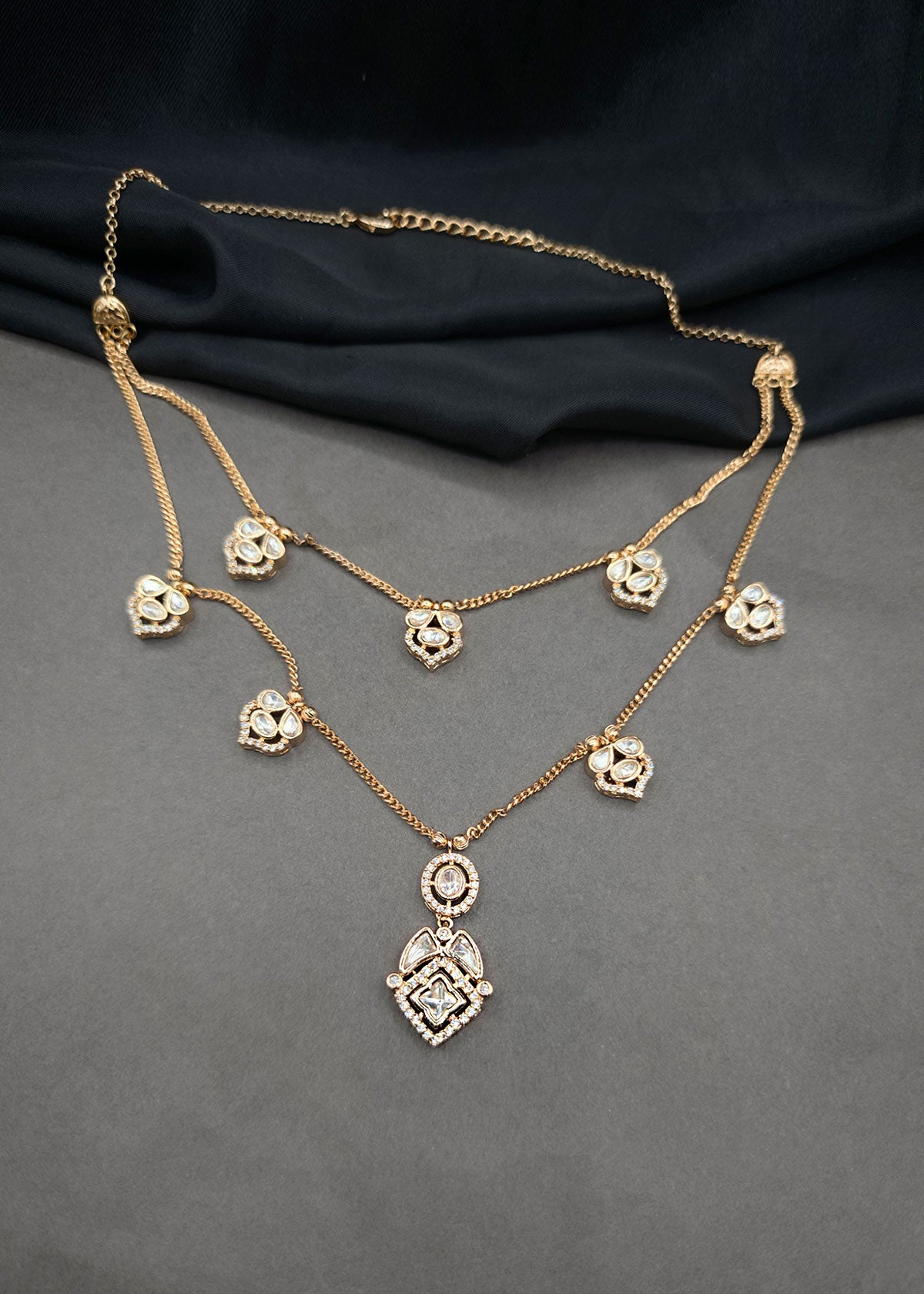Delicate Kundan & Zircon Layer Charm Adjustable Necklace Set For Women