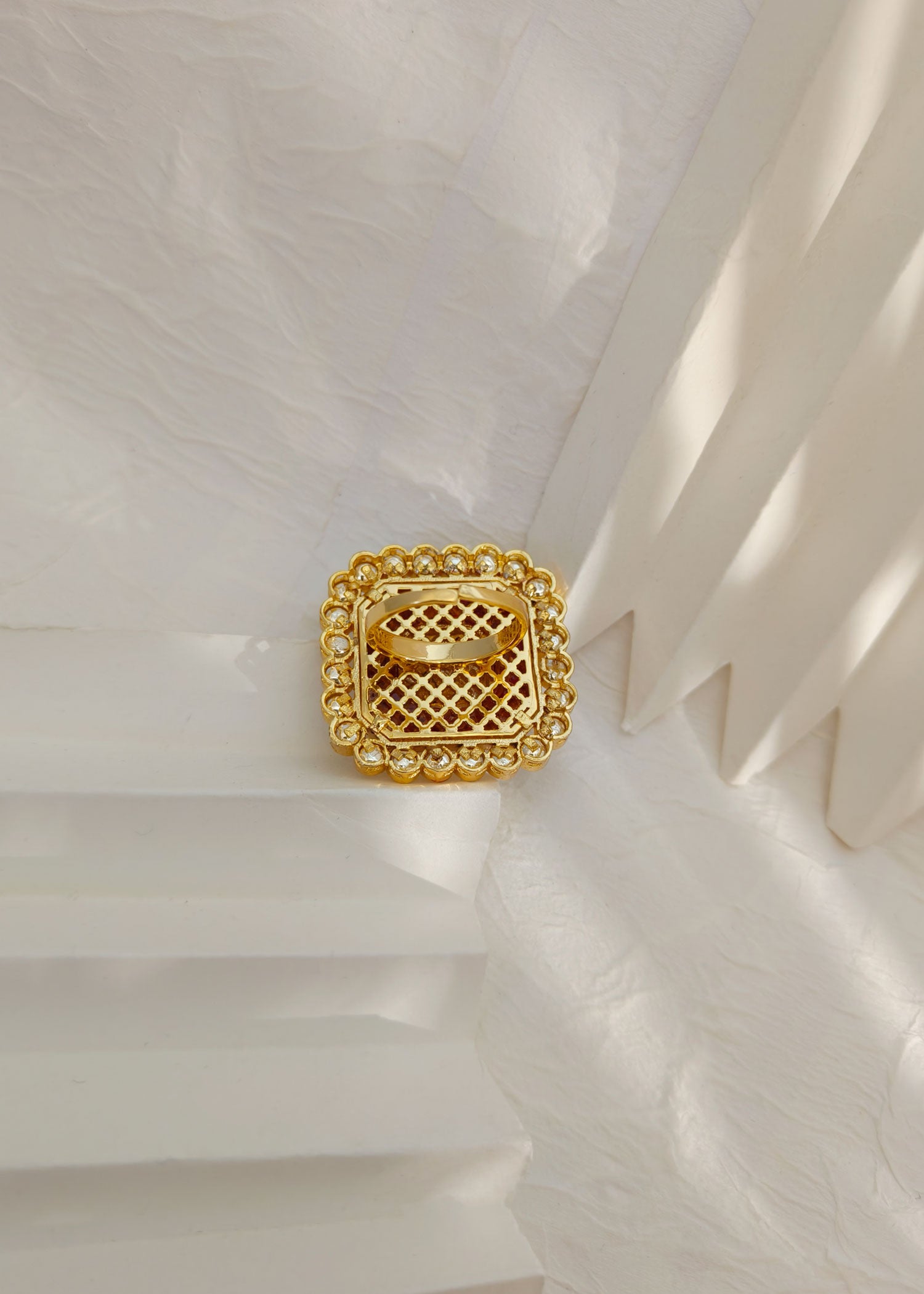 Kundan Big Square Shape Red/ Green Finger Ring