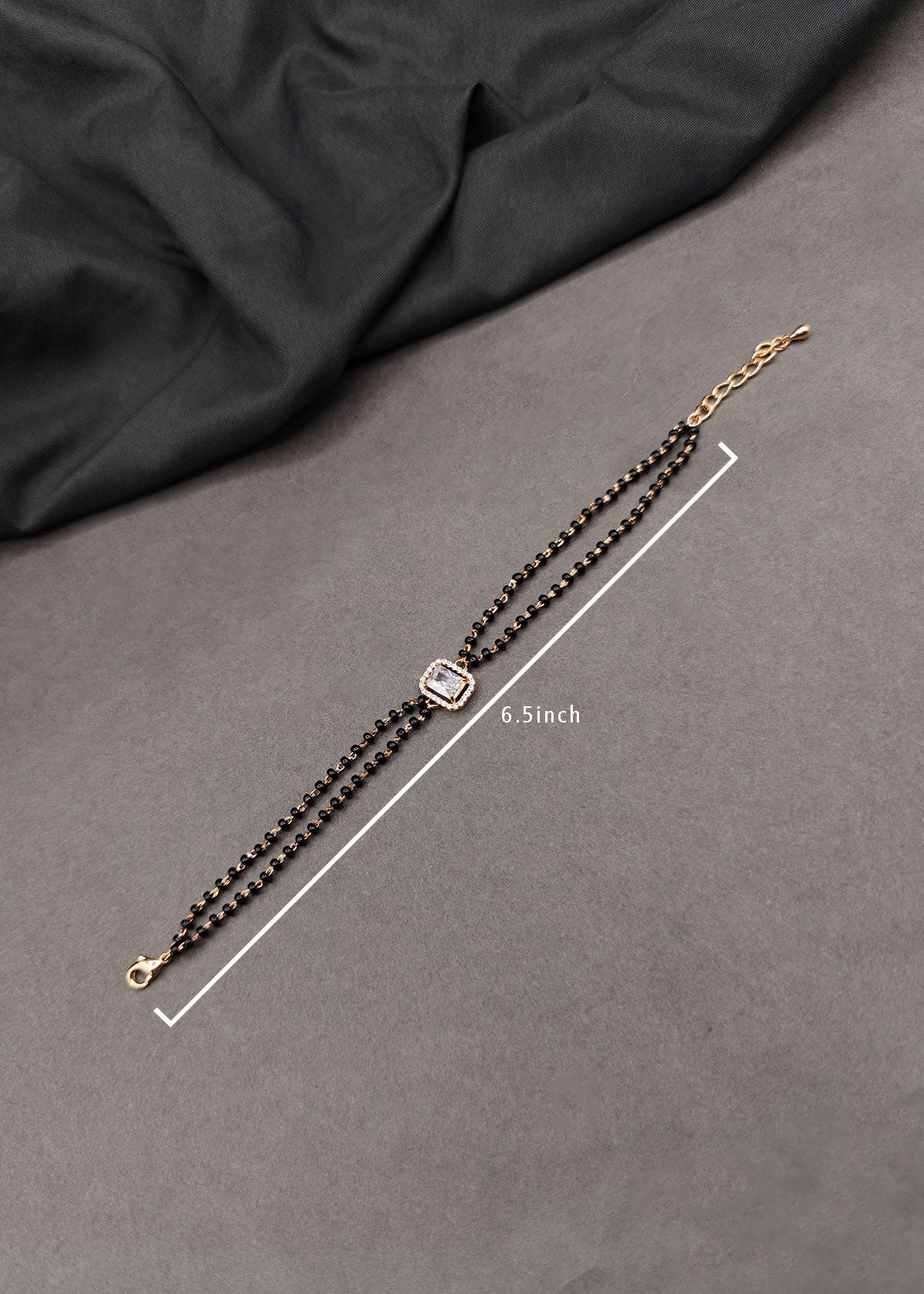 Emerald Cut Solitaire Delicate Adjustable Loose Mangalsutra Bracelet For Women