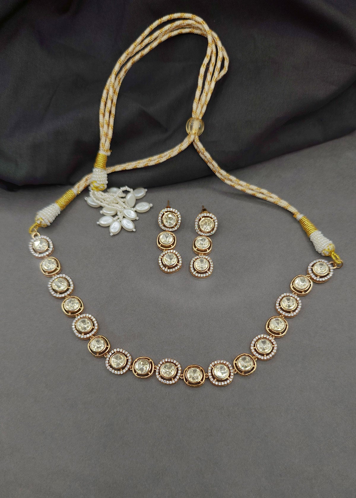 Round Moissanite & Cubic Zircon Delicate Short Adjustable Necklace Set For Women