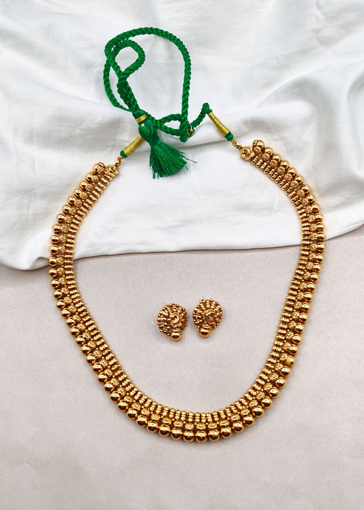 Traditional Antique Gold Plated Long Adjustable Necklace Set for Women