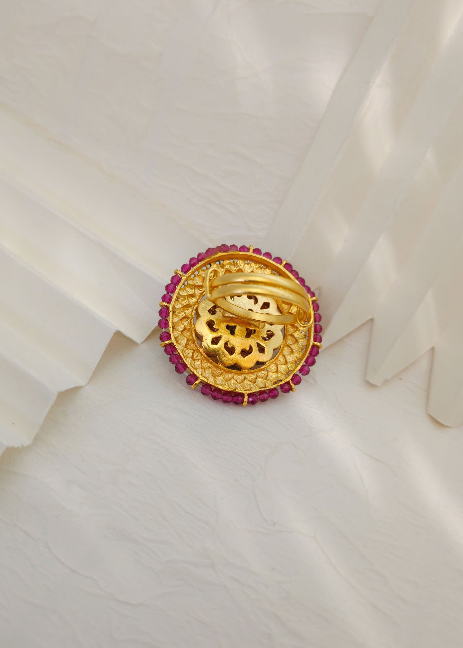 Big Antique Gold Ruby-Pink Kundan Finger Ring