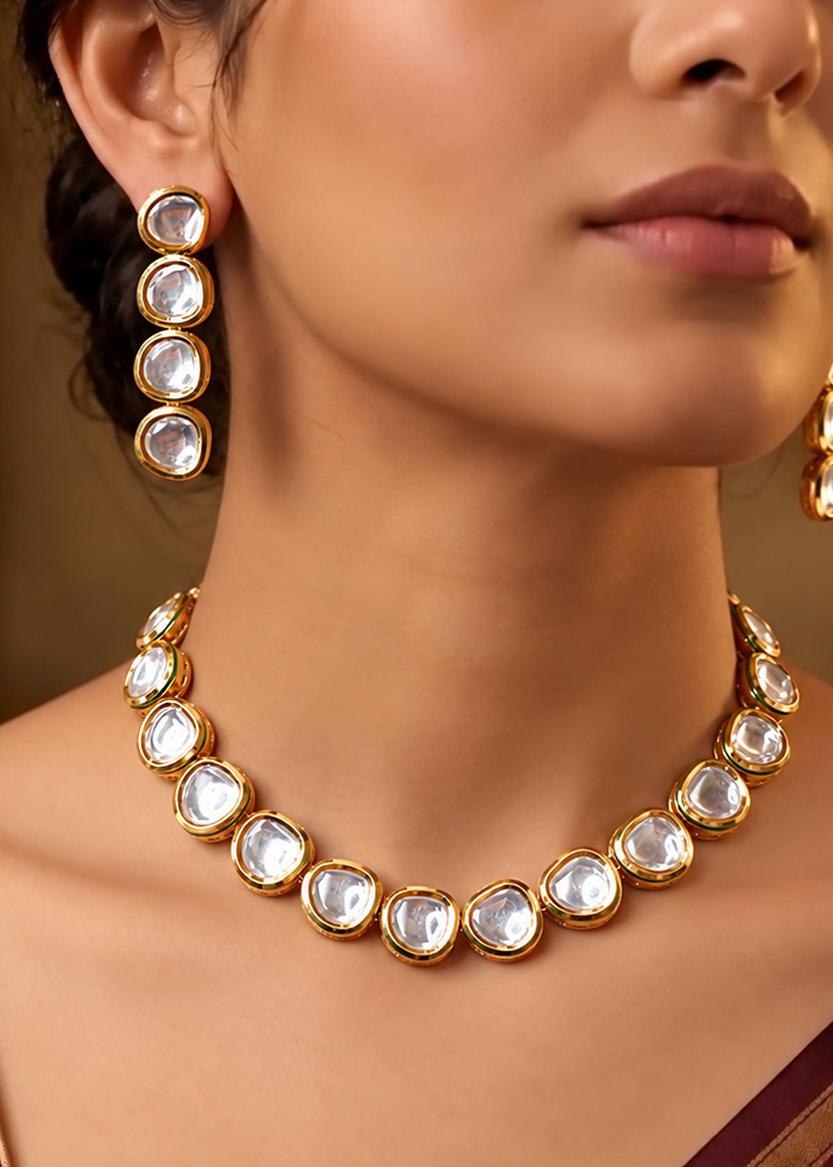 Regal Tiered Kundan Short Adjustable Necklace Set For Women