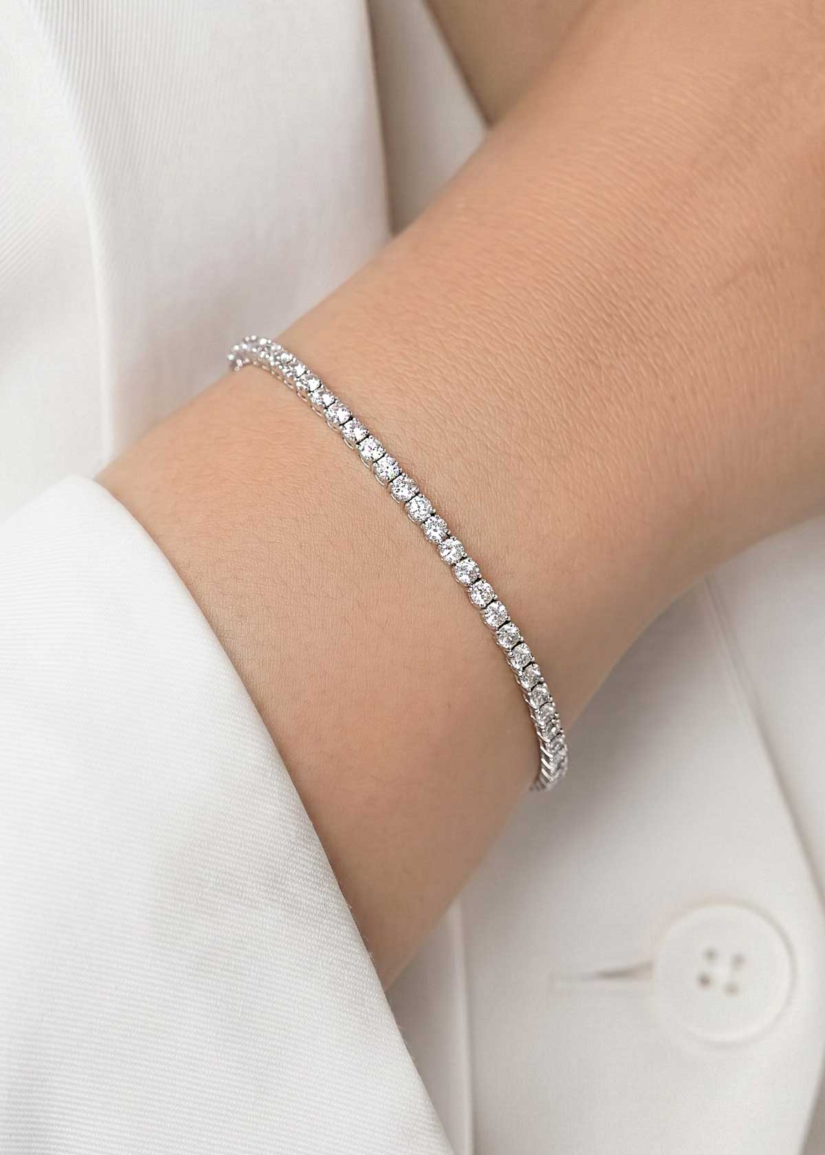 92.5 Sterling Silver Cubic Zircon Classic Tennis Loose Bracelet For Women