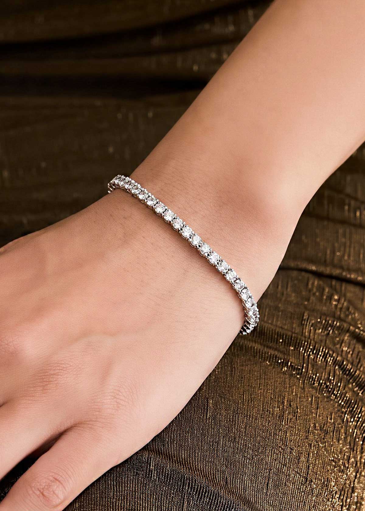 92.5 Sterling Silver Diamond Look Tennis Link Loose Bracelet For Women