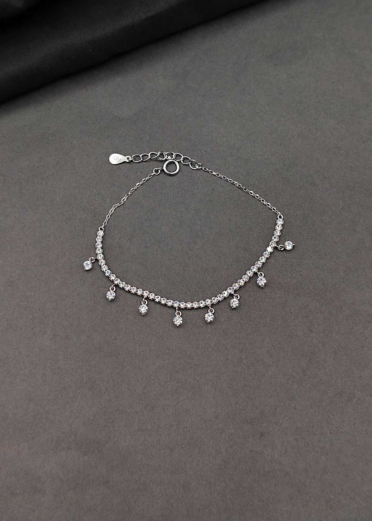 92.5 Sterling Silver Cubic Zircon Dangle Charm Adjustable Loose Bracelet For Women