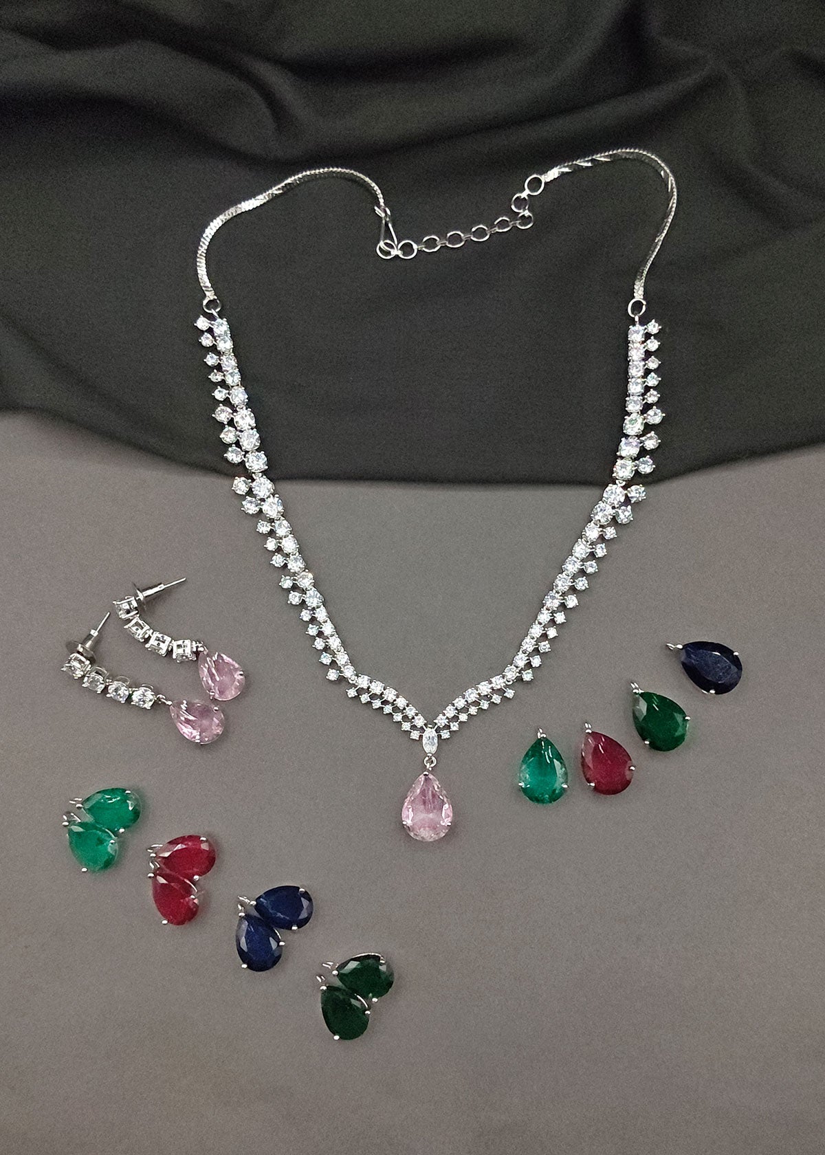 Adjustable Multi Wear Cubic Zircon Drop Necklace Set For Women