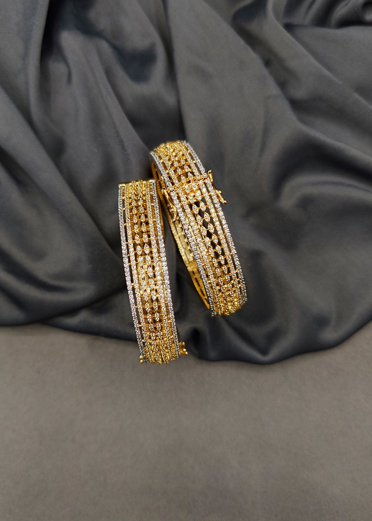 Elegant Cubic Zircon Broad Openable Bangles For Women (Pair)
