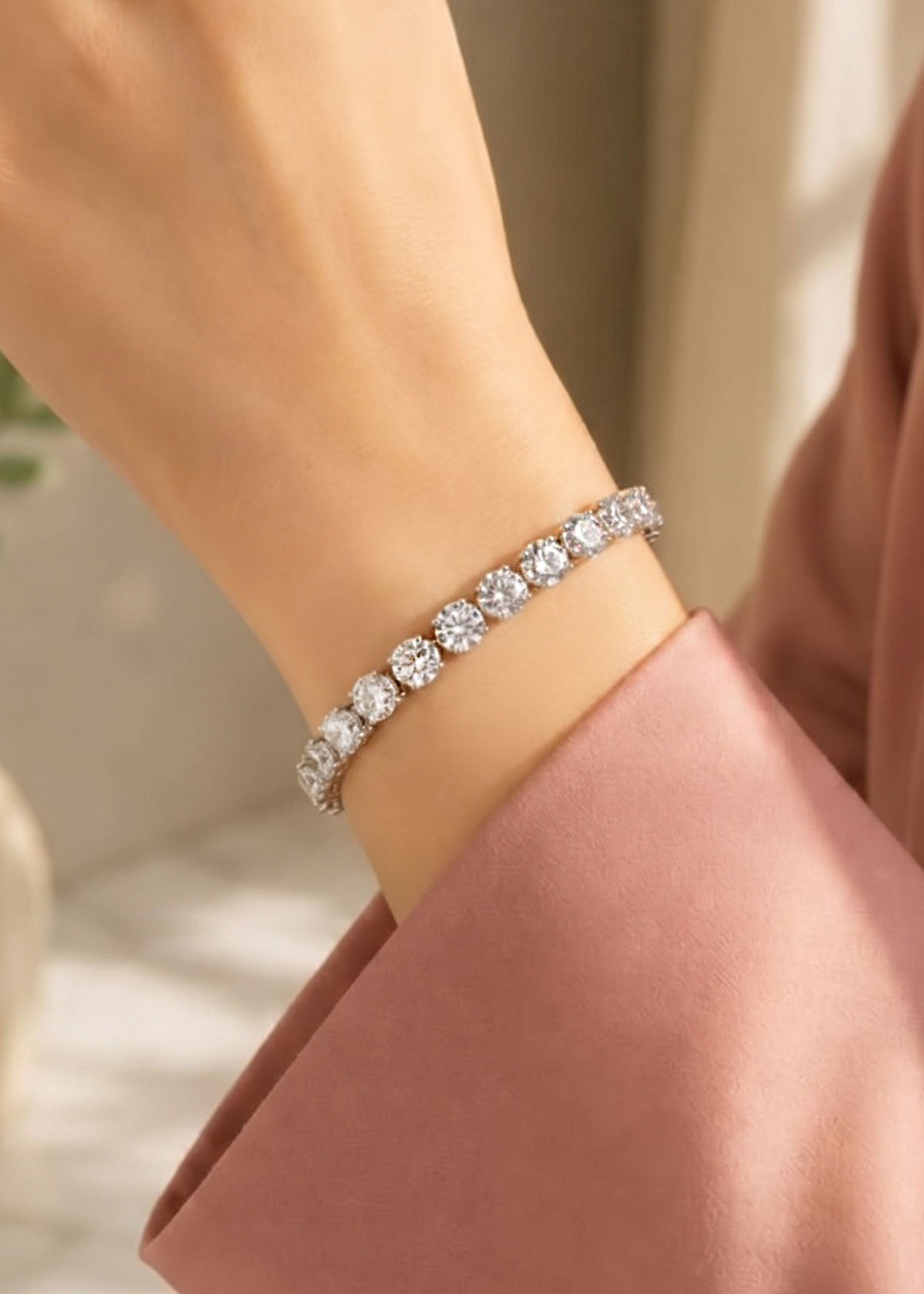Classic Round Diamond Tennis Style Adjustable Slider Loose Bracelet For Women