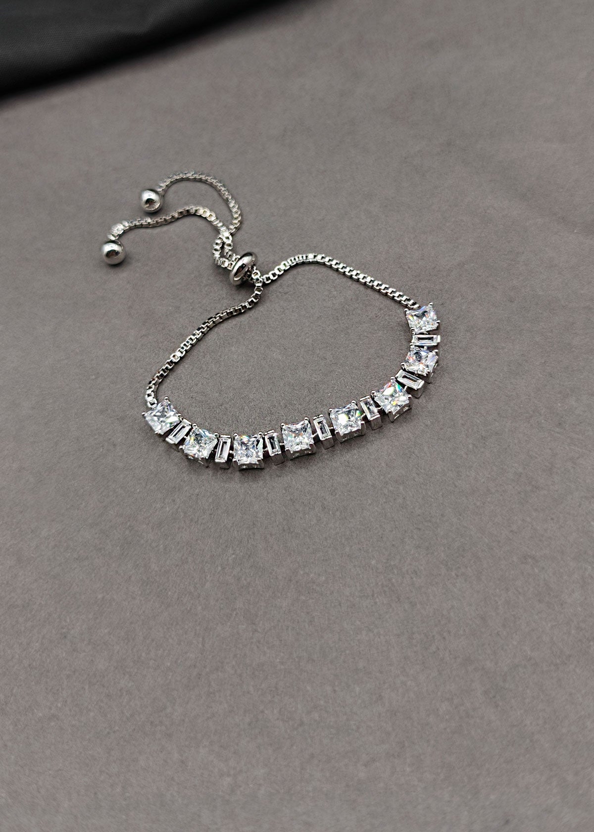 Baguette & Square Cut Cubic Zircon Adjustable Slider Loose Bracelet For Women