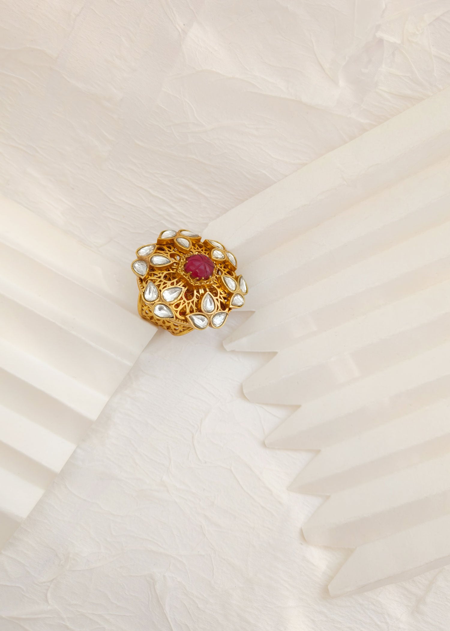 Big Antique Gold Kundan Finger Ring