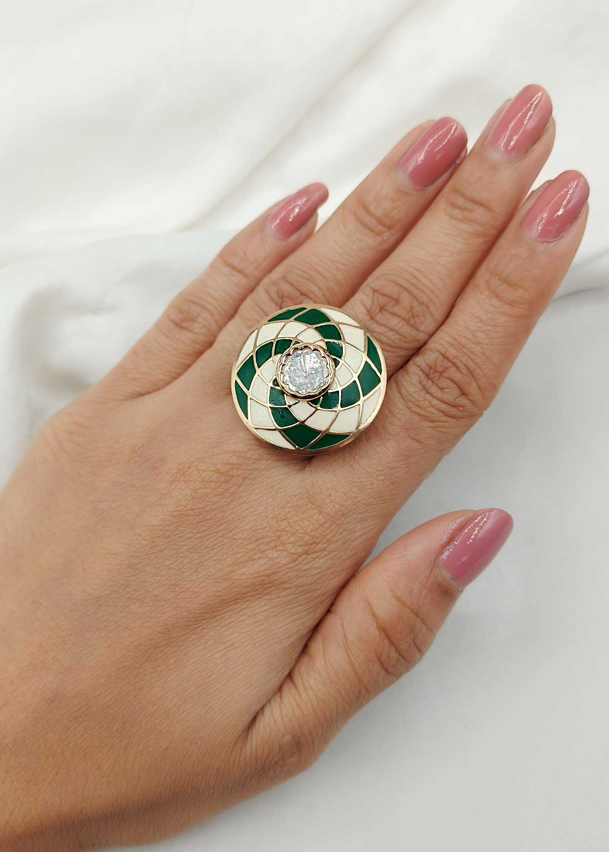 Vibrant Gold Plated Swirl Style Meenakari And Kundan Adjustable Finger Ring