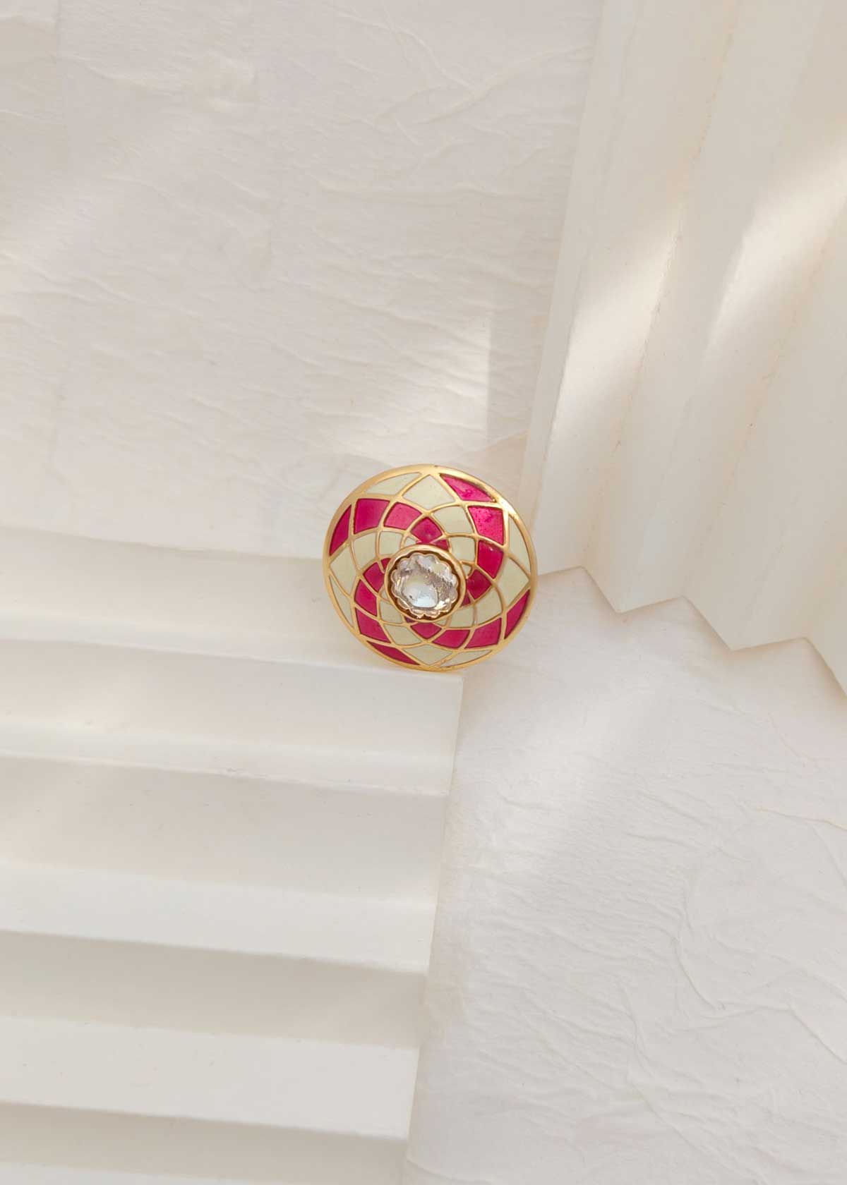 Vibrant Gold Plated Swirl Style Meenakari And Kundan Adjustable Finger Ring