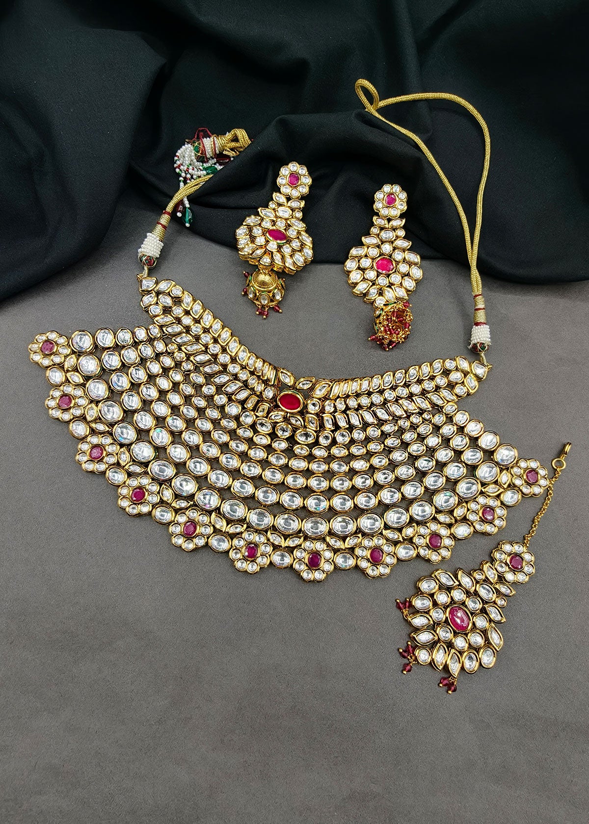 Majestic Jadau Kundan Ruby Bridal Choker Set & Maang Tikka