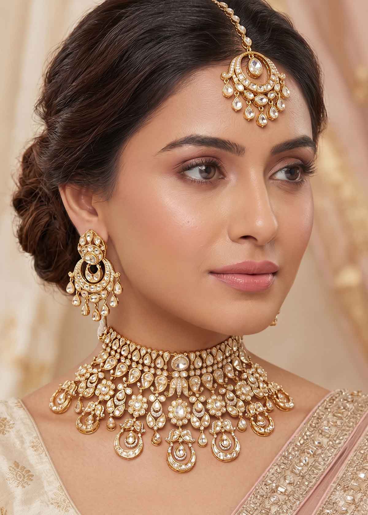Radiant Moissanite Kundan Bridal Choker Set & Maang Tikka