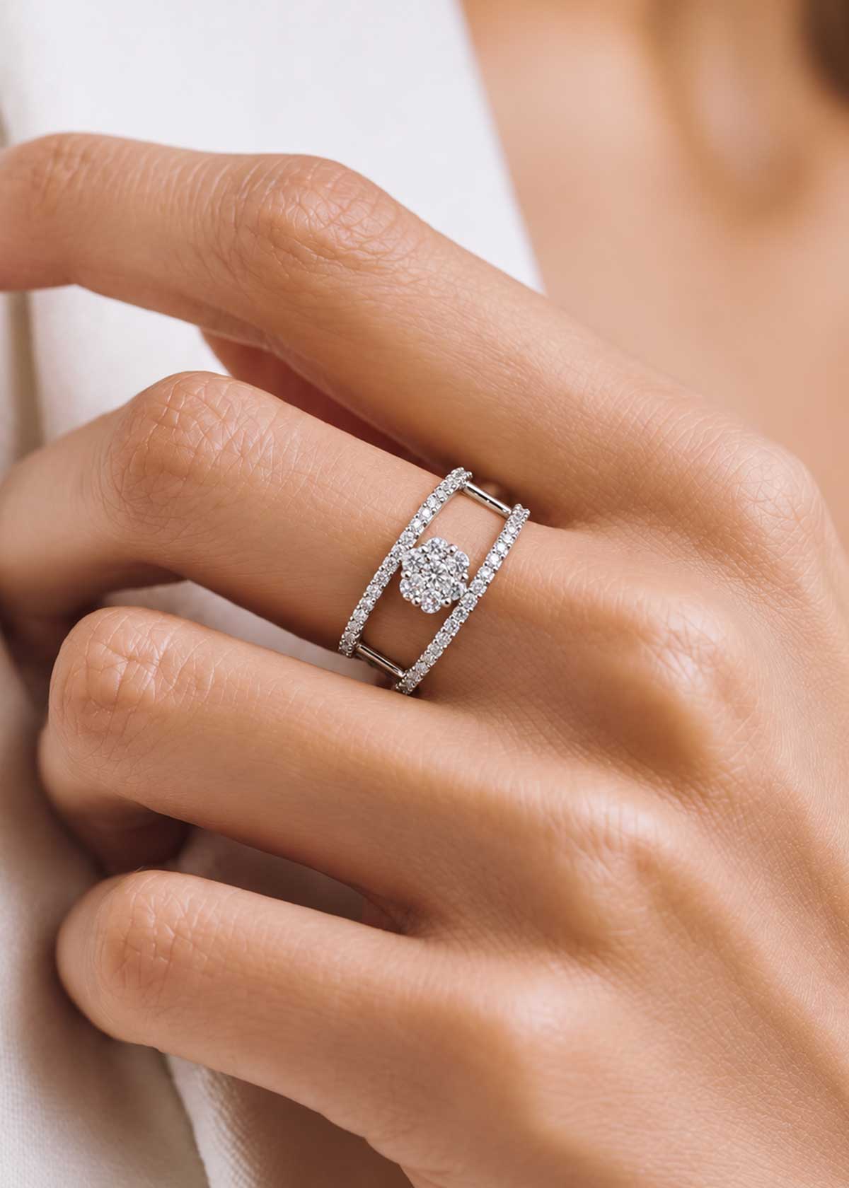 Dual Band Floral Zircon Adjustable Ring For woman