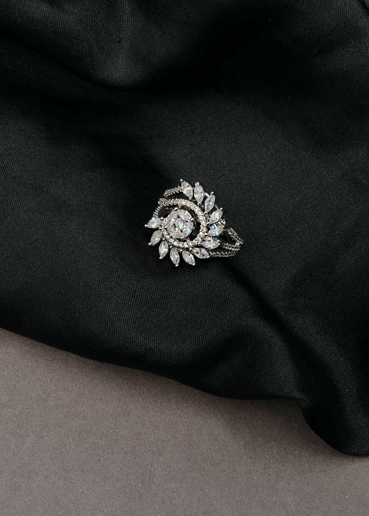 The Solstice Swirl Zircon Statement Ring For Woman