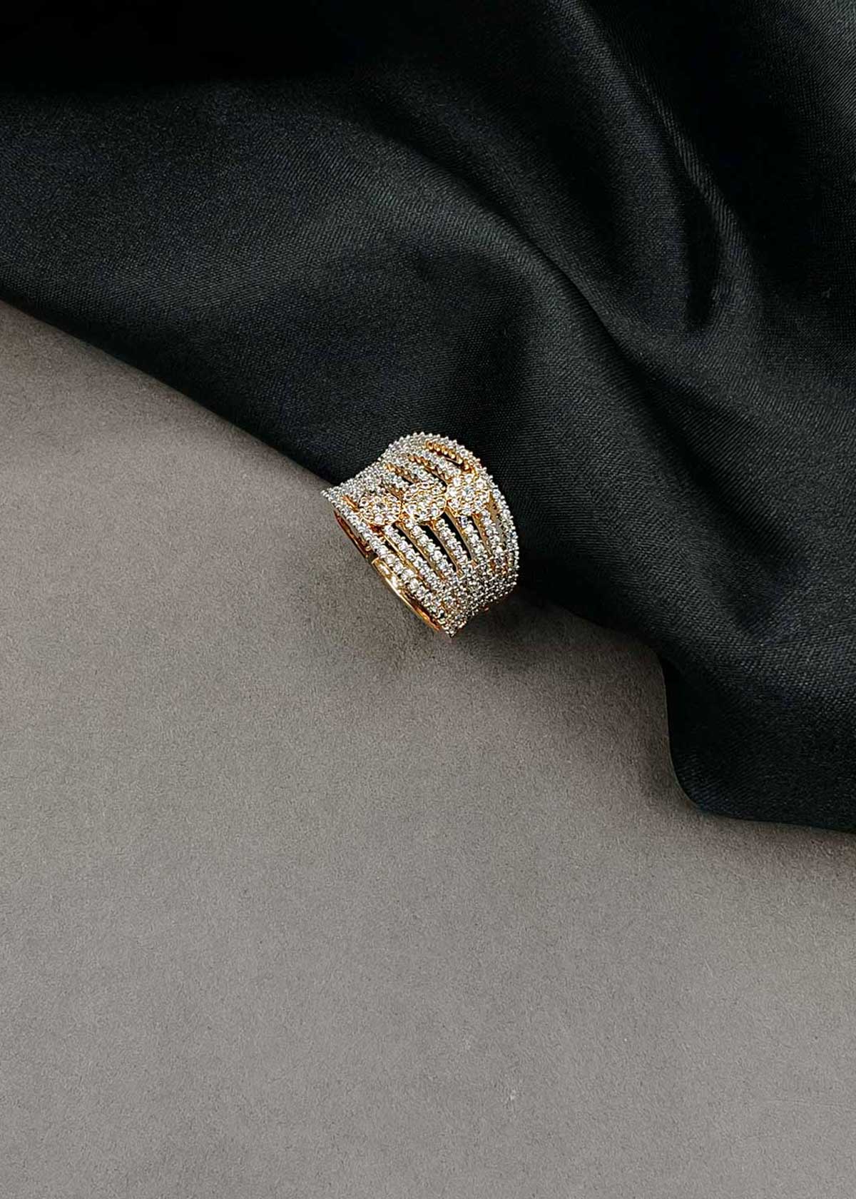 Luxe Linear Diamond Look Multi Band Statement Ring For Woman