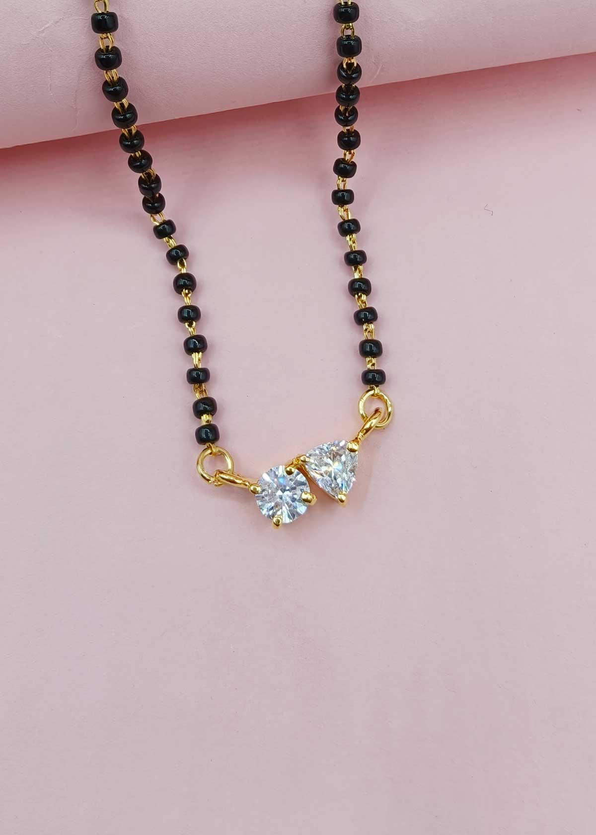 92.5 Sterling Silver Two Stone Zircon Gold Mangalsutra