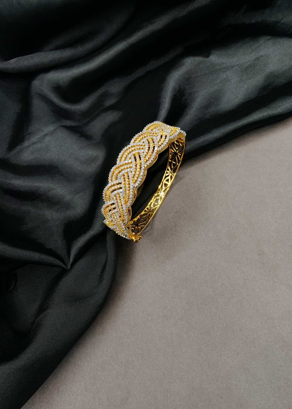 Interwoven Cubic Zircon Openable Kada for Women