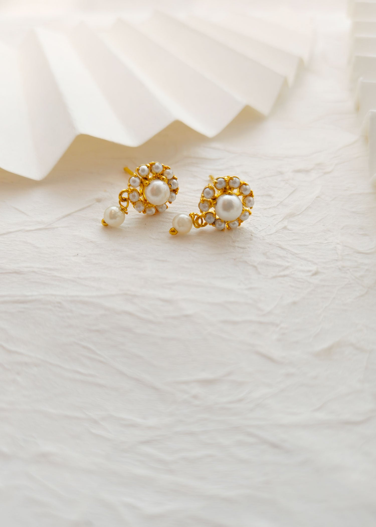 Pearl Drop Floral Design Small Stud Earrings