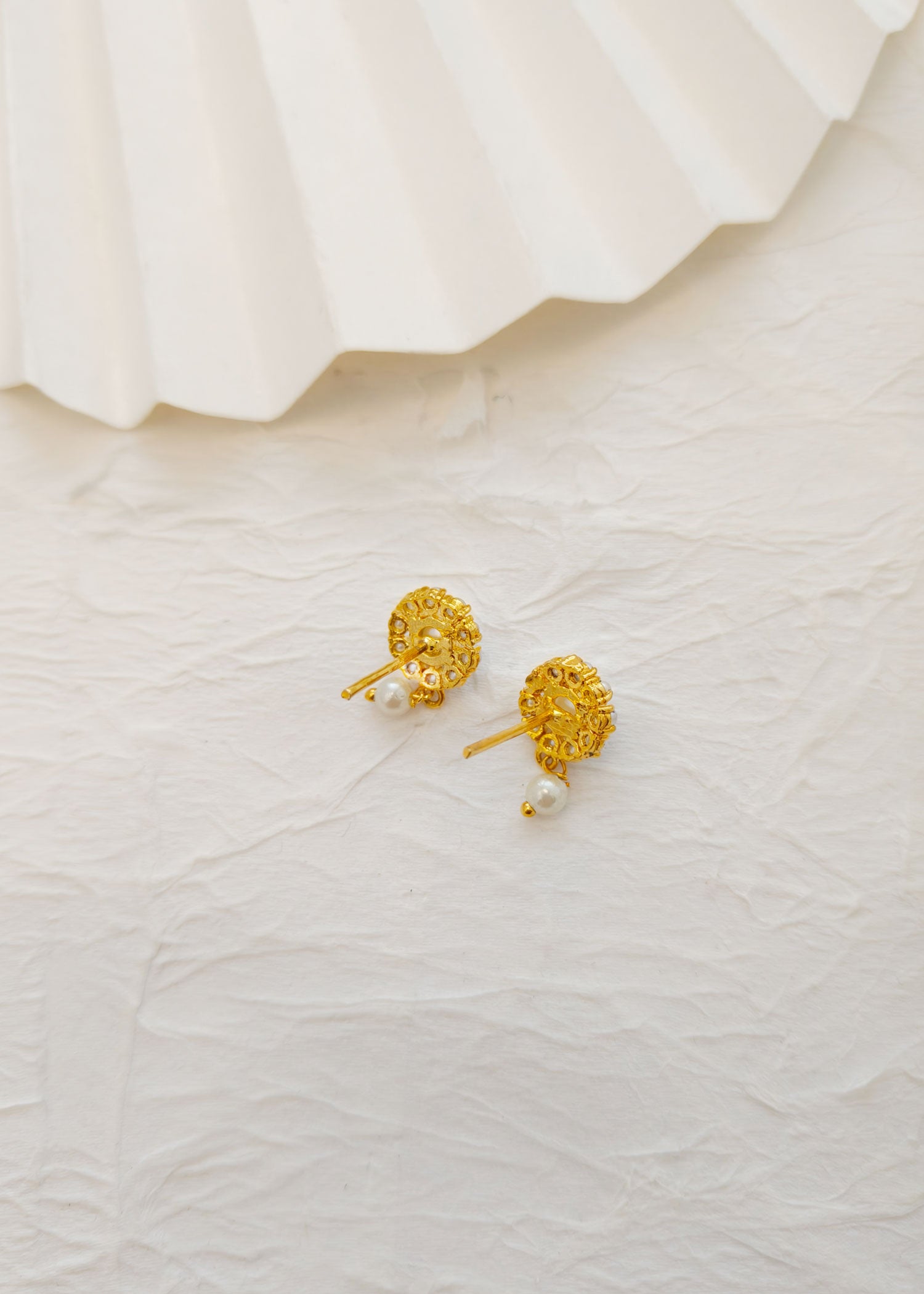 Pearl Drop Floral Design Small Stud Earrings