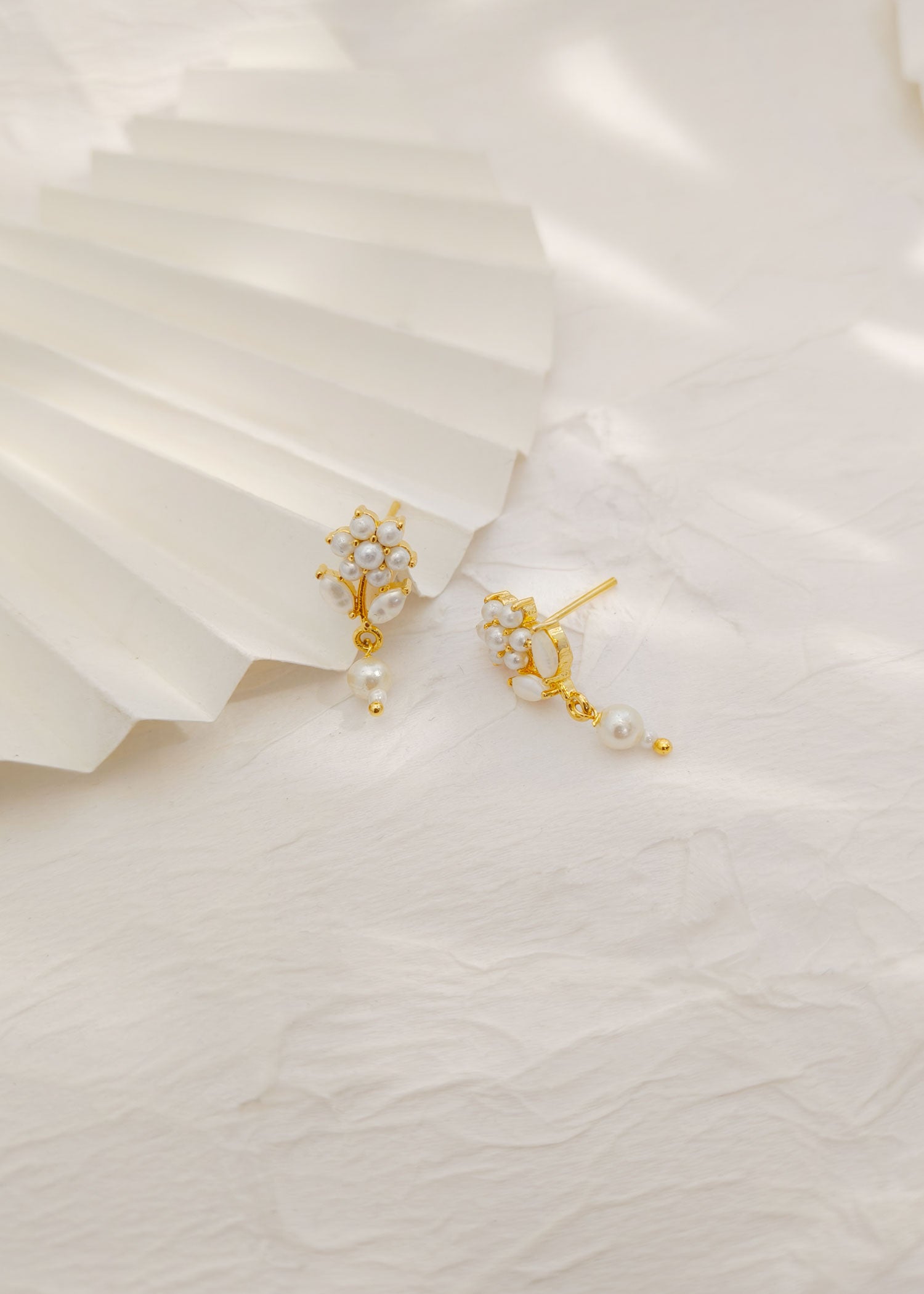 Small Gold Plated Floral Pearl Stud Earring