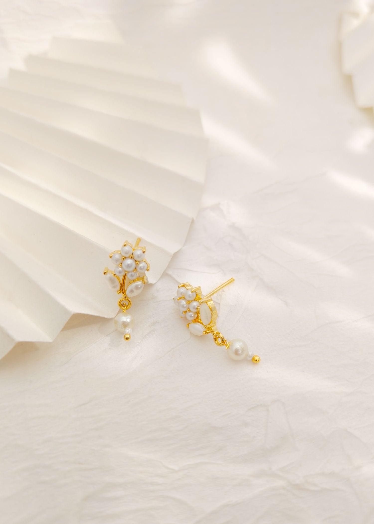 Small Gold Plated Floral Pearl Stud Earring
