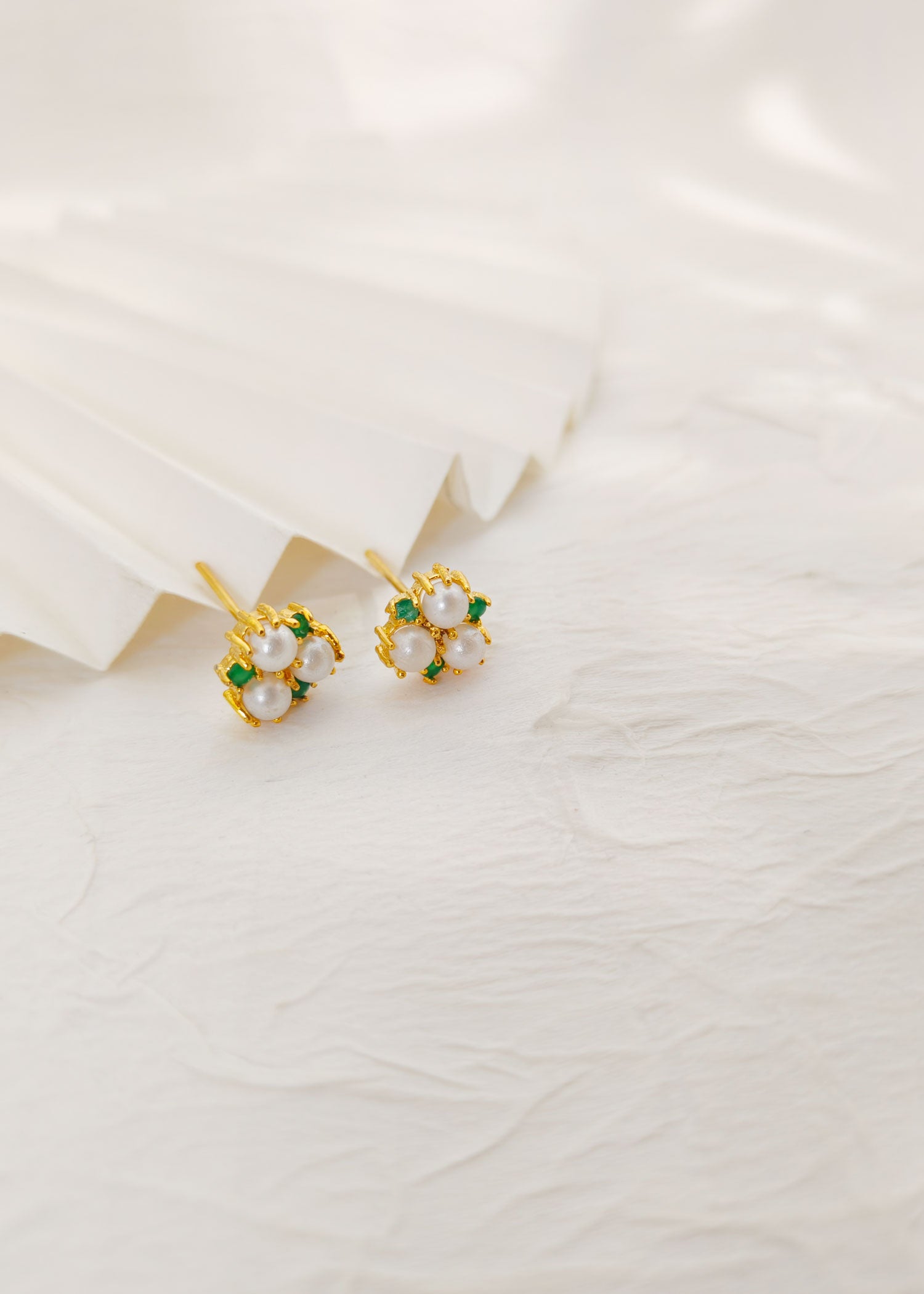 Tiny Green Stone Pearl Stud Earring