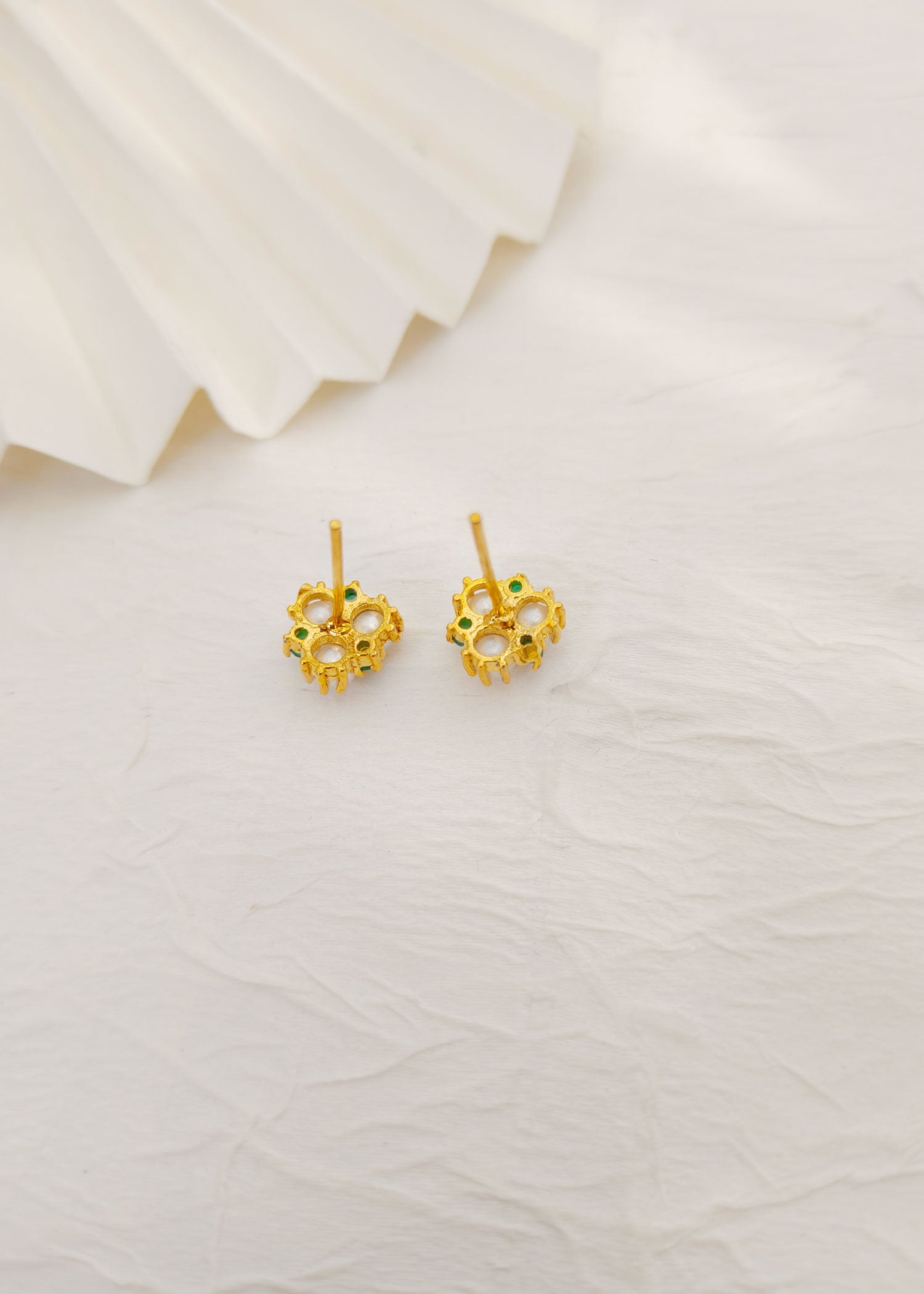 Tiny Green Stone Pearl Stud Earring