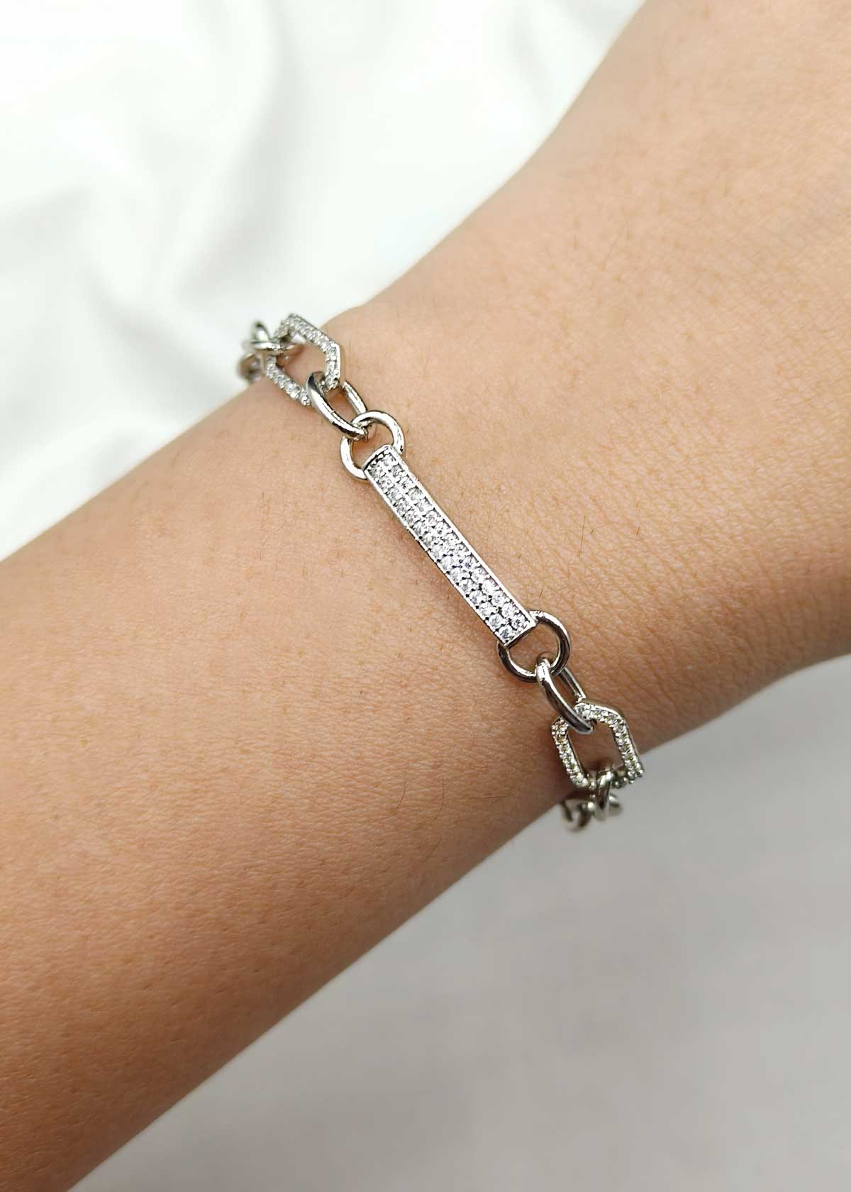 Broad Zircon Chain Style Women Loose Bracelet