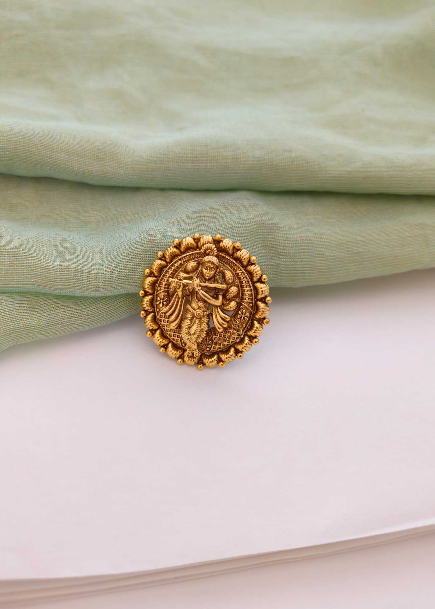 Big Antique Gold Krishna (Temple) Adjustable Finger Ring