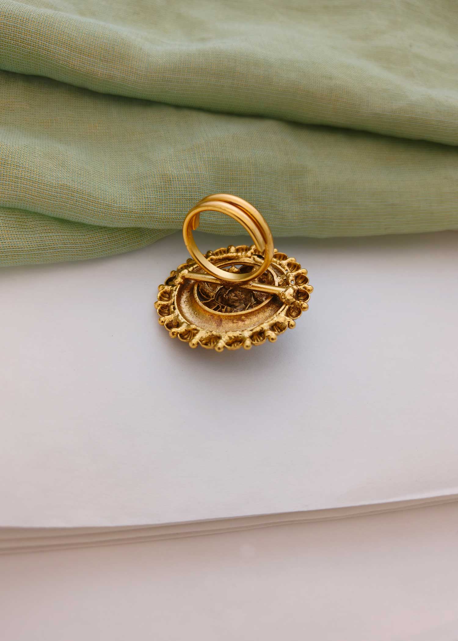 Big Antique Gold Krishna (Temple) Adjustable Finger Ring