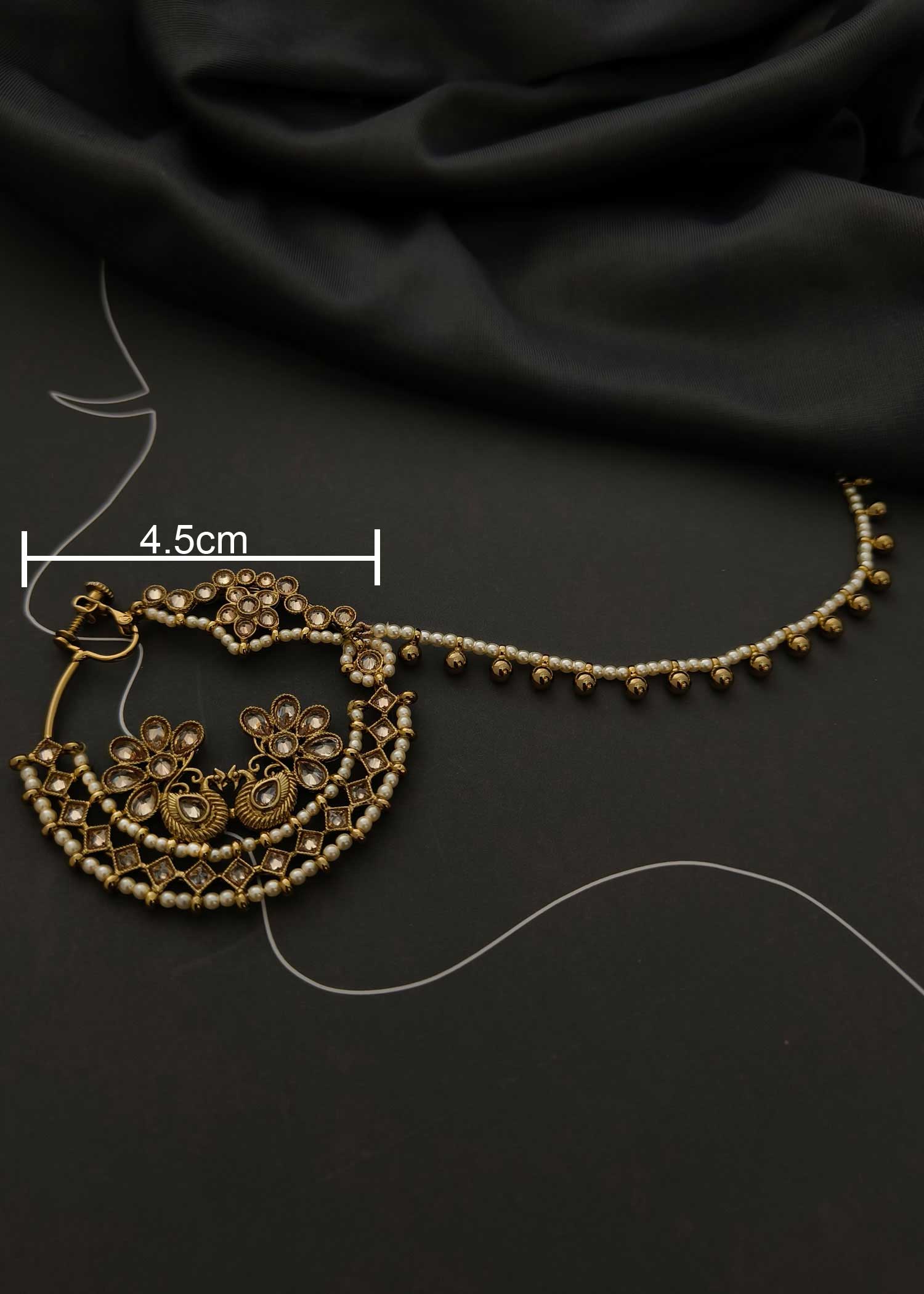 Peacock Design Big Nath With Pearl Chain