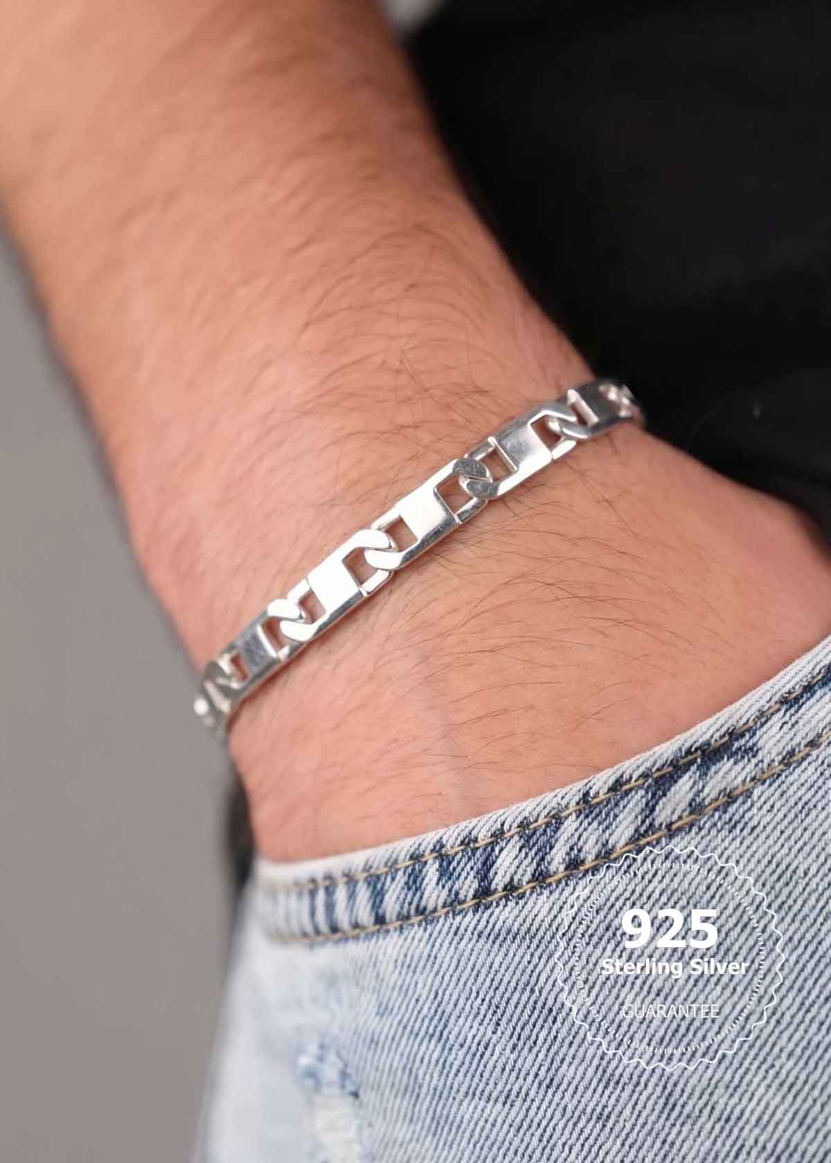 92.5 Sterling Silver Mariner-Link Men's Loose Bracelet
