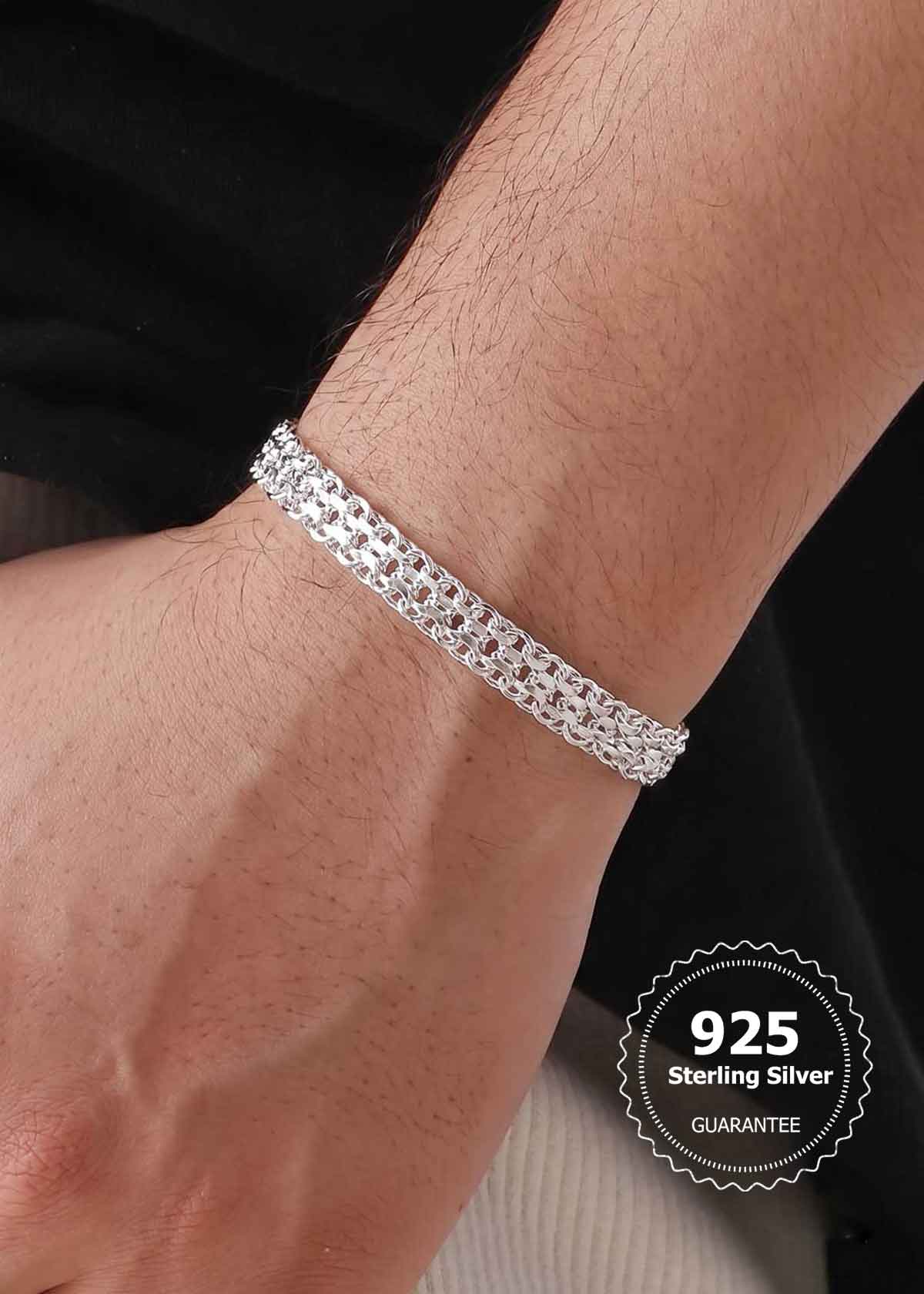 92.5 Sterling Silver Broad Woven Mesh Men's Loose Bracelet