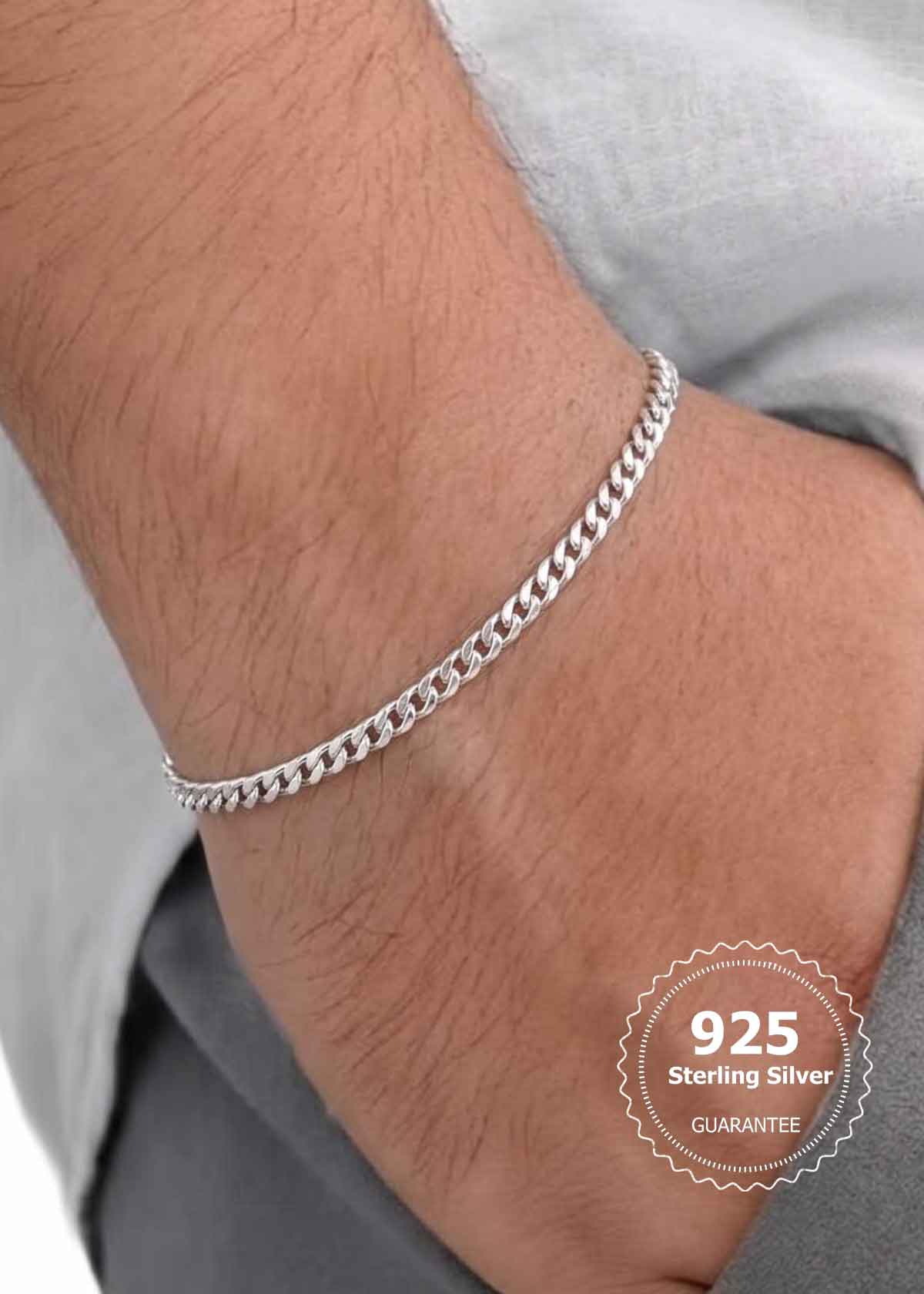 92.5 Sterling Silver Sleek Minimalist Link Men's Loose Bracelet