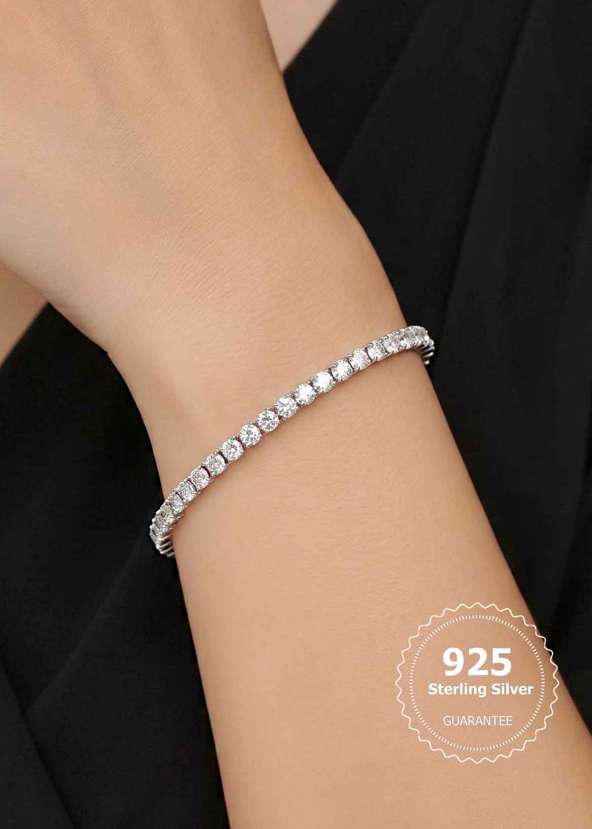 92.5 Sterling Silver Round Cubic Zircon Tennis Link Loose Bracelet For Women