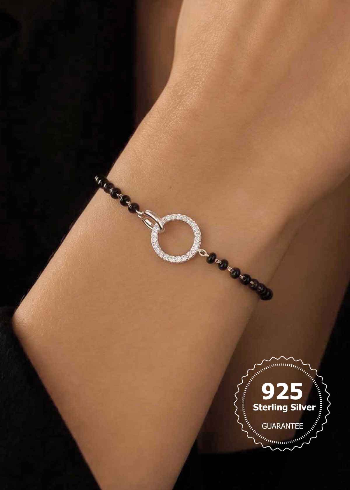 92.5 Sterling Silver Circle Designer Diamond Mangalsutra Loose Bracelet For Women