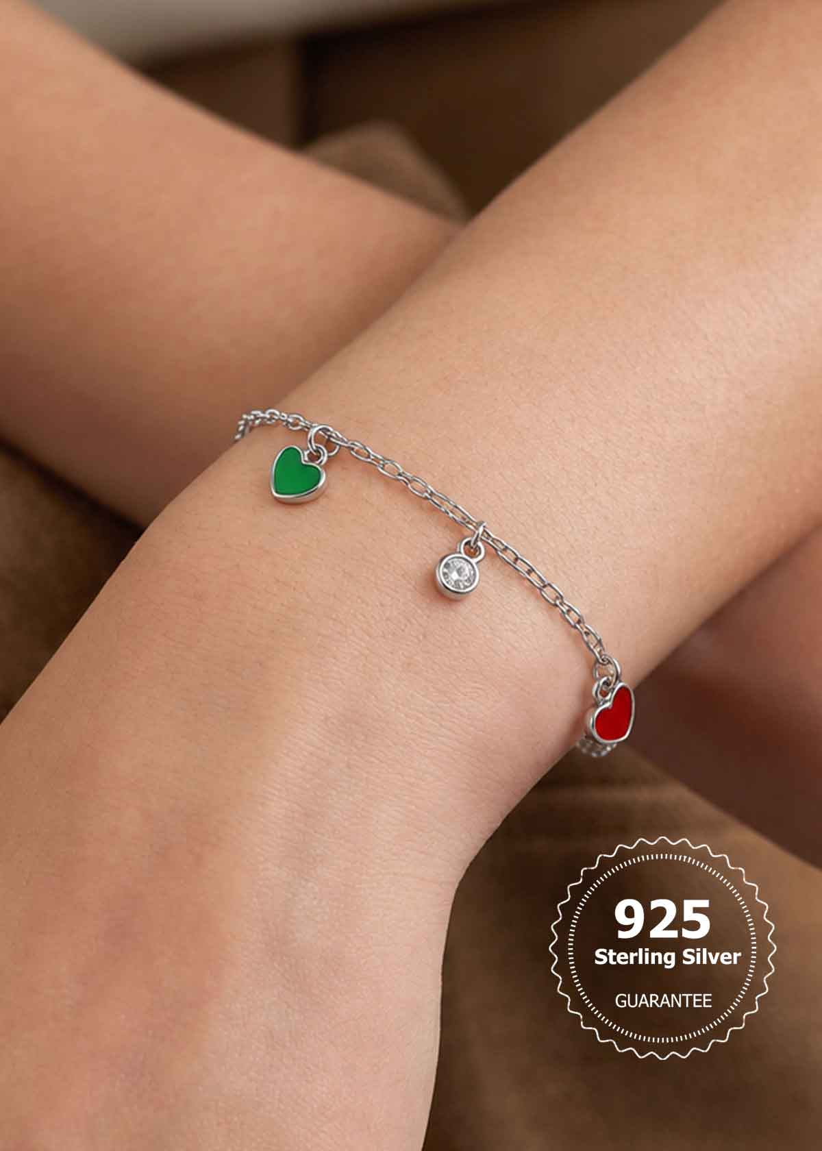 92.5 Silver Heart Charm & Zircon Delicate Adjustable Loose Bracelet For Women