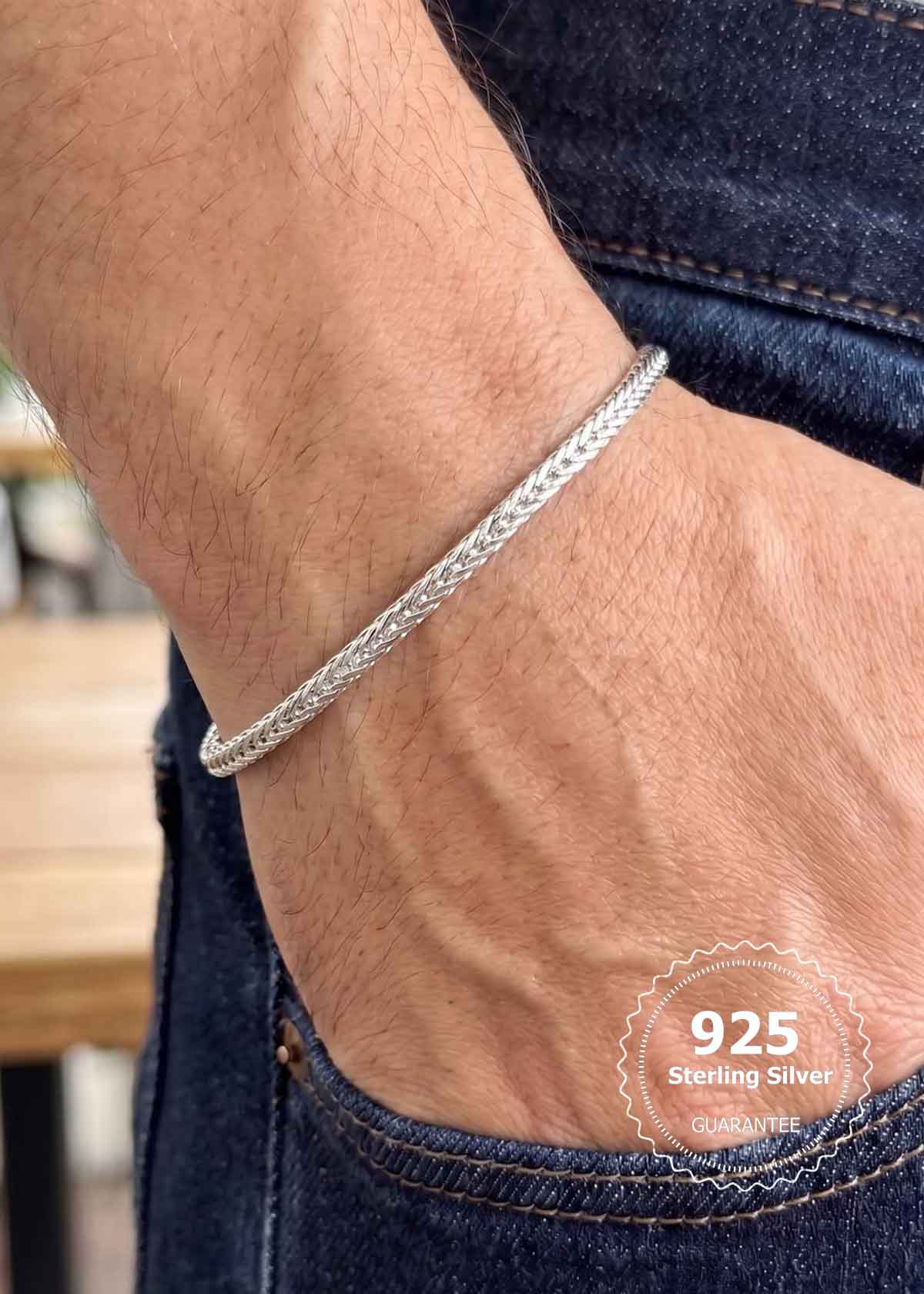 92.5 Sterling Silver Minimalist Slim Men's Loose Bracelet